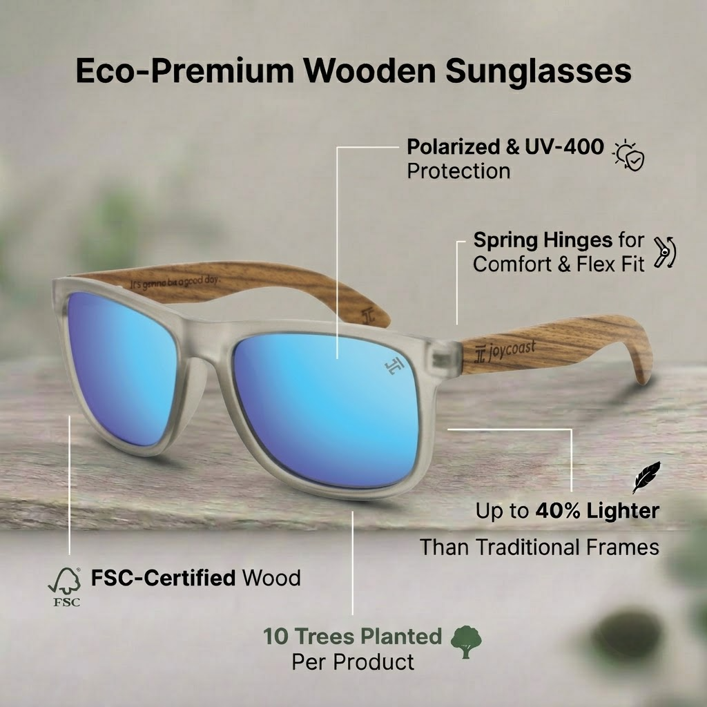 Celestial Zebrawood wooden sunglasses with blue mirrored lenses and zebrawood arms