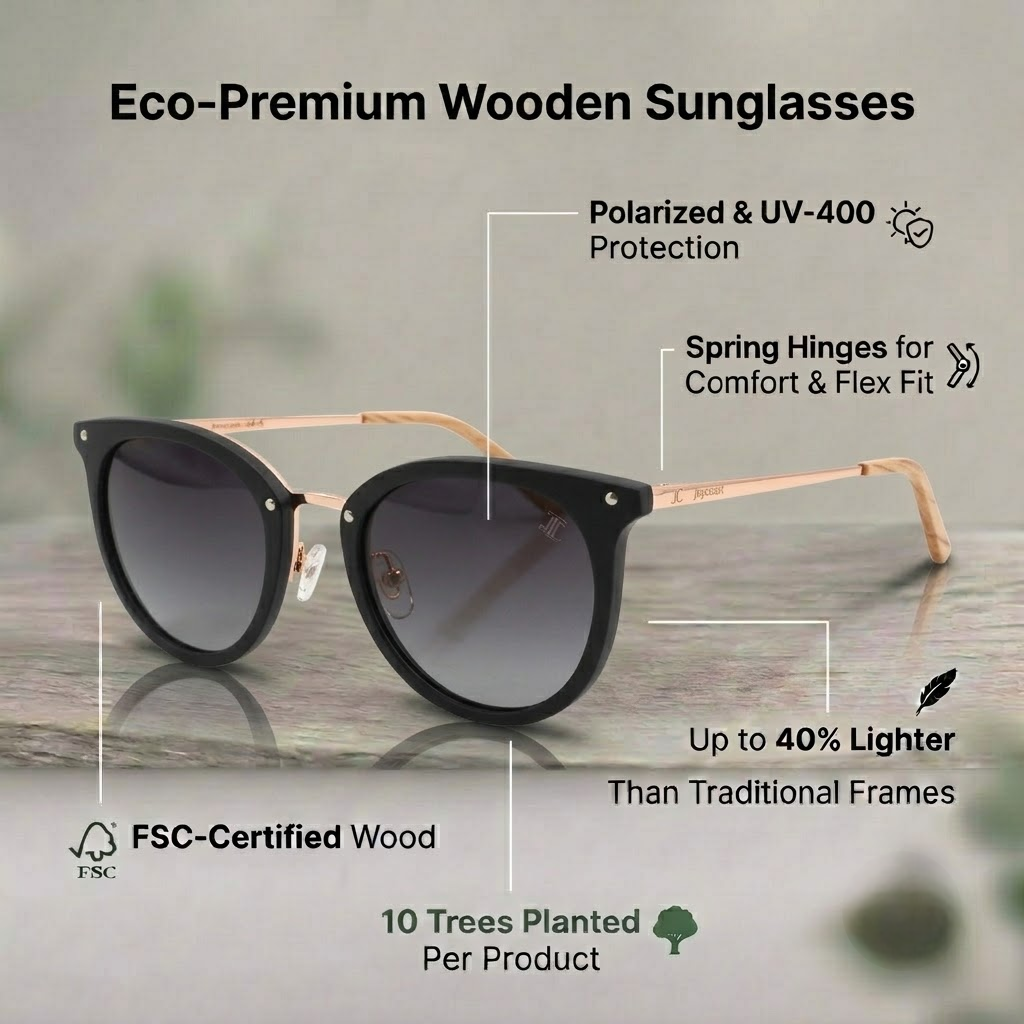 Lilah women's cat-eye sunglasses with ebony wood frame and dark grey lenses