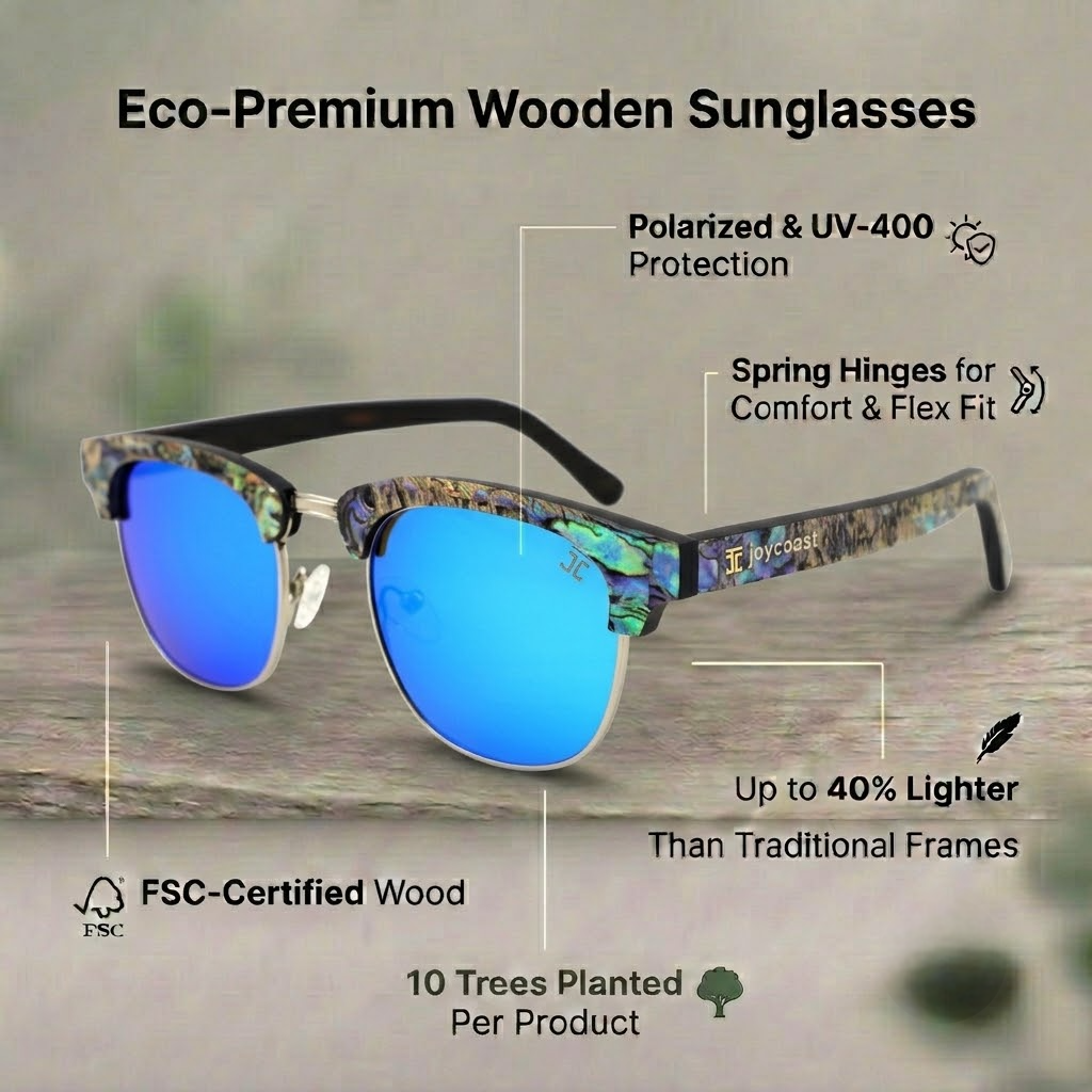 Blue mirrored polarized sunglasses with abalone-pattern frame and dark temples