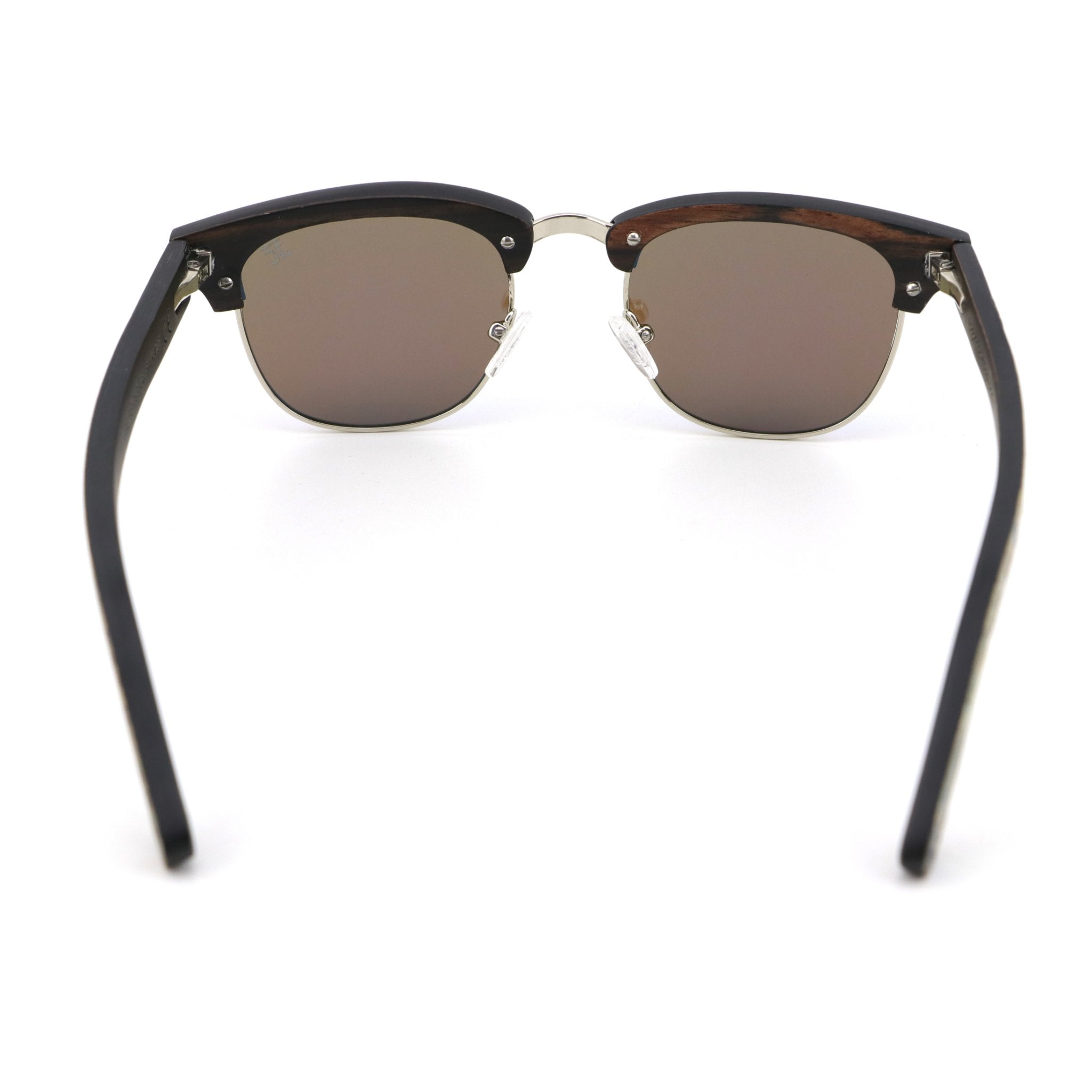 Polarized sunglasses with brown-tinted lenses and black temples on metal frame.