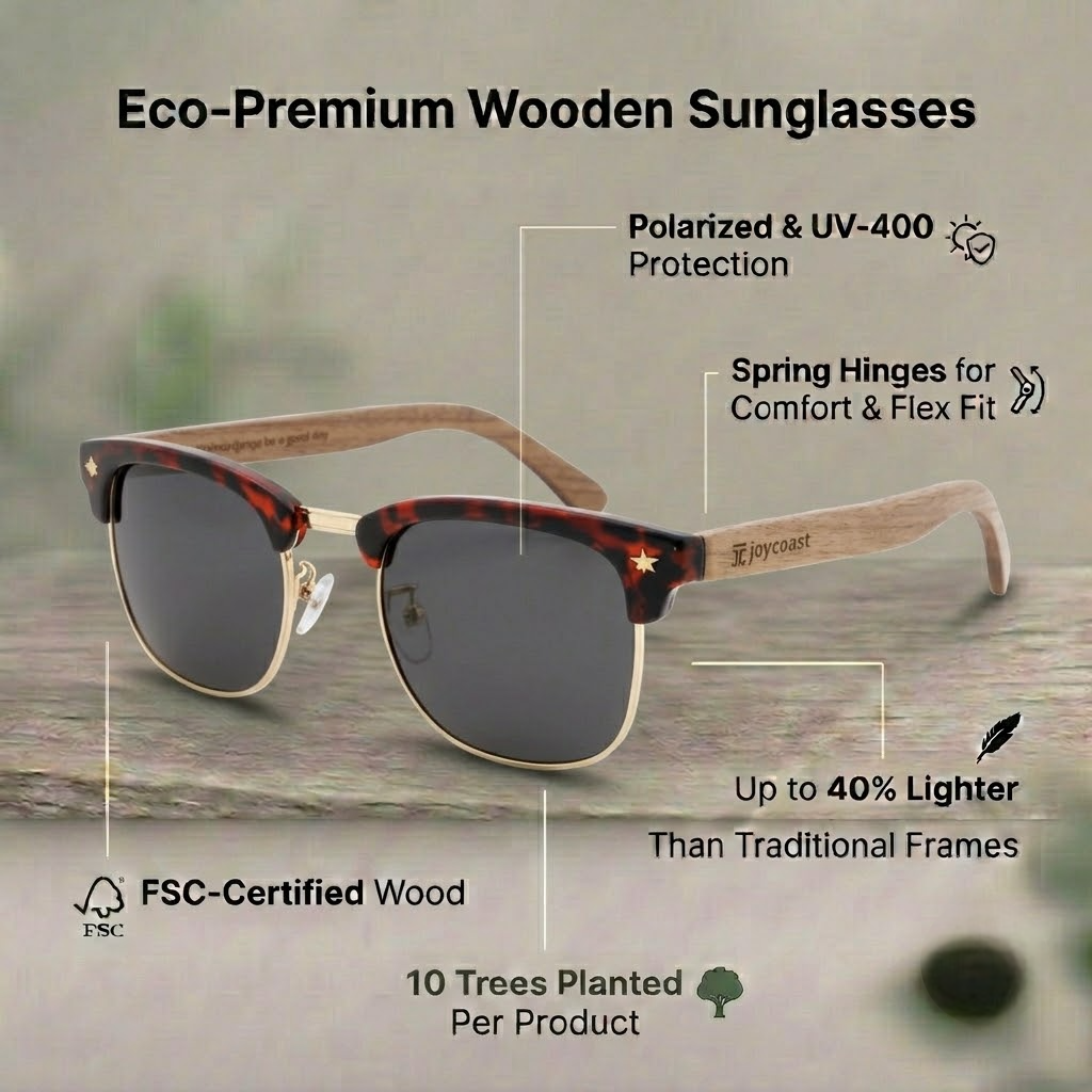Eco-premium wooden sunglasses made from bamboo, showcasing a stylish and sustainable design.