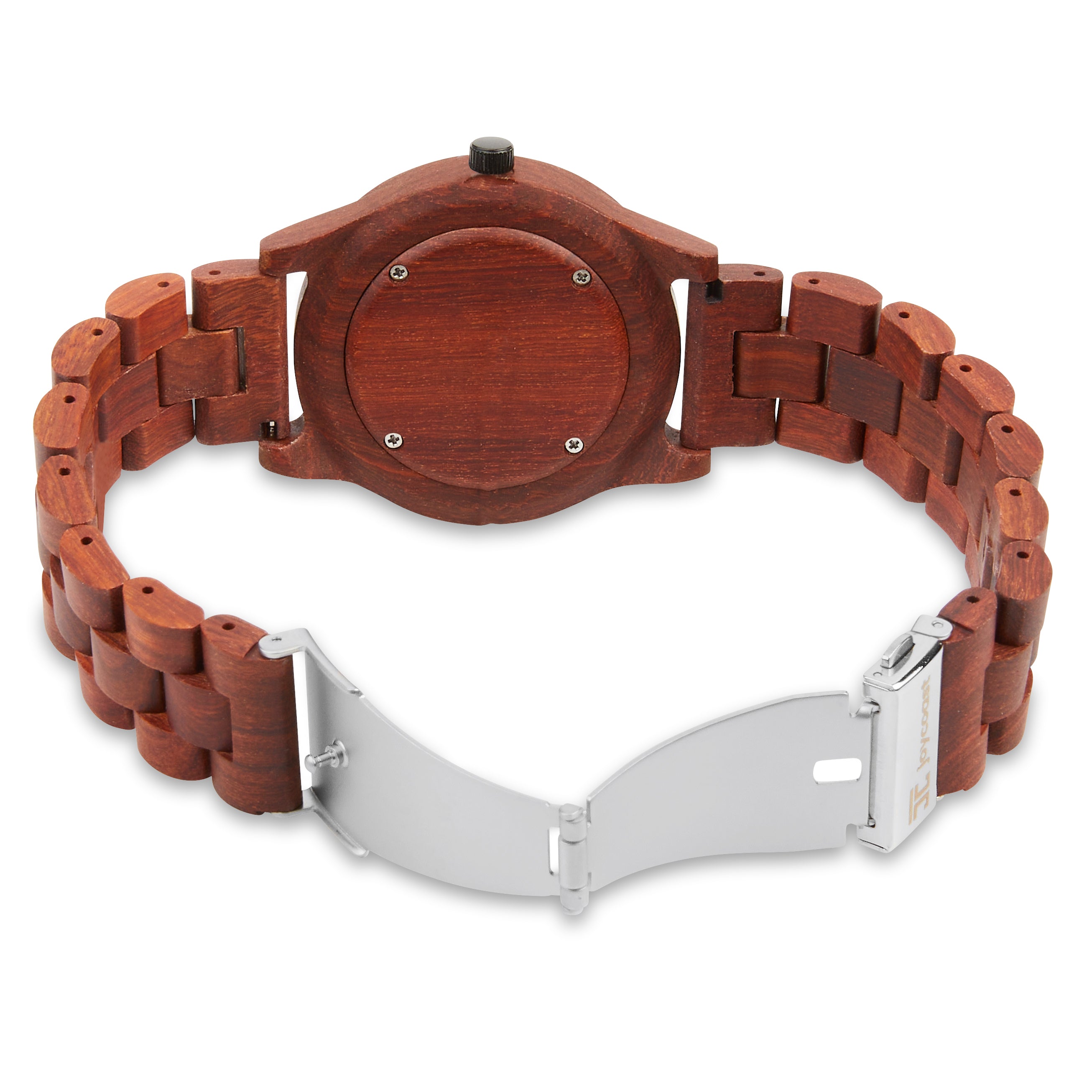 Wooden watch with a metal clasp on a white background