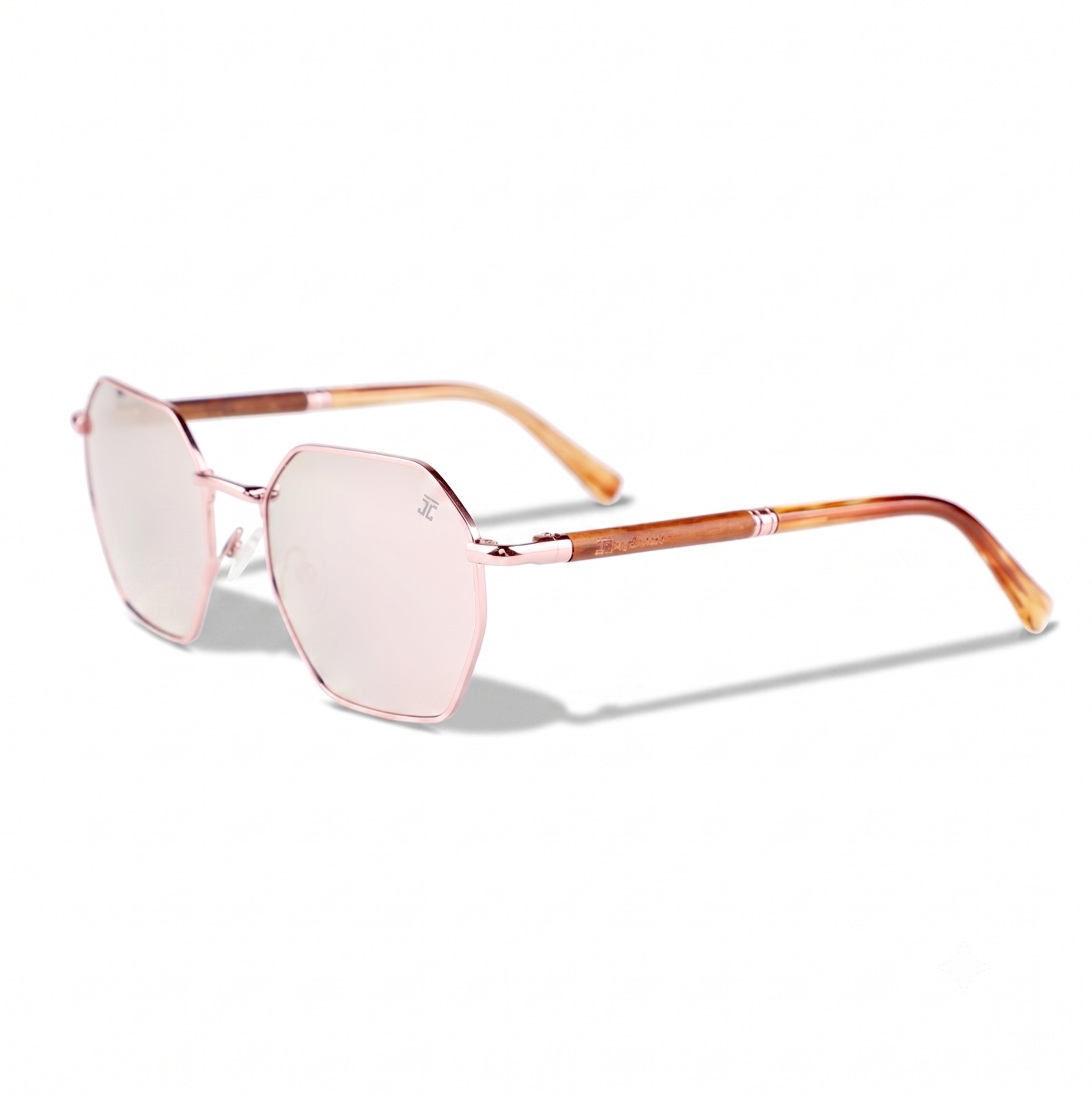 Kids acetate sunglasses with pink lenses, rose-gold frame and tortoise temple tips