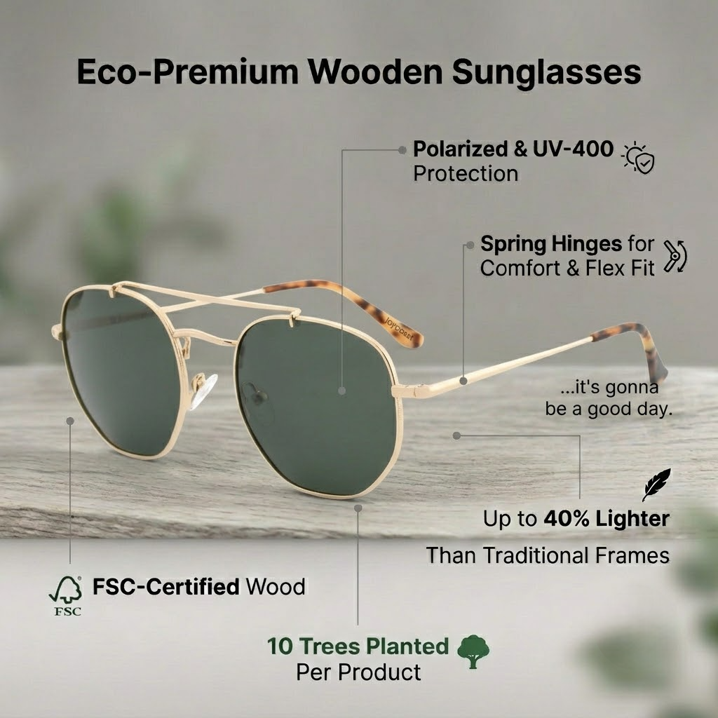 Dark green polarized sunglasses with slim metal frame and mirrored lenses