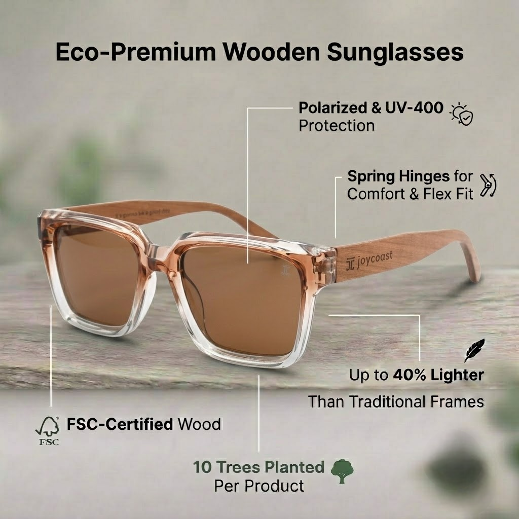 Solaris oversized wooden sunglasses with light brown lenses and clear frame