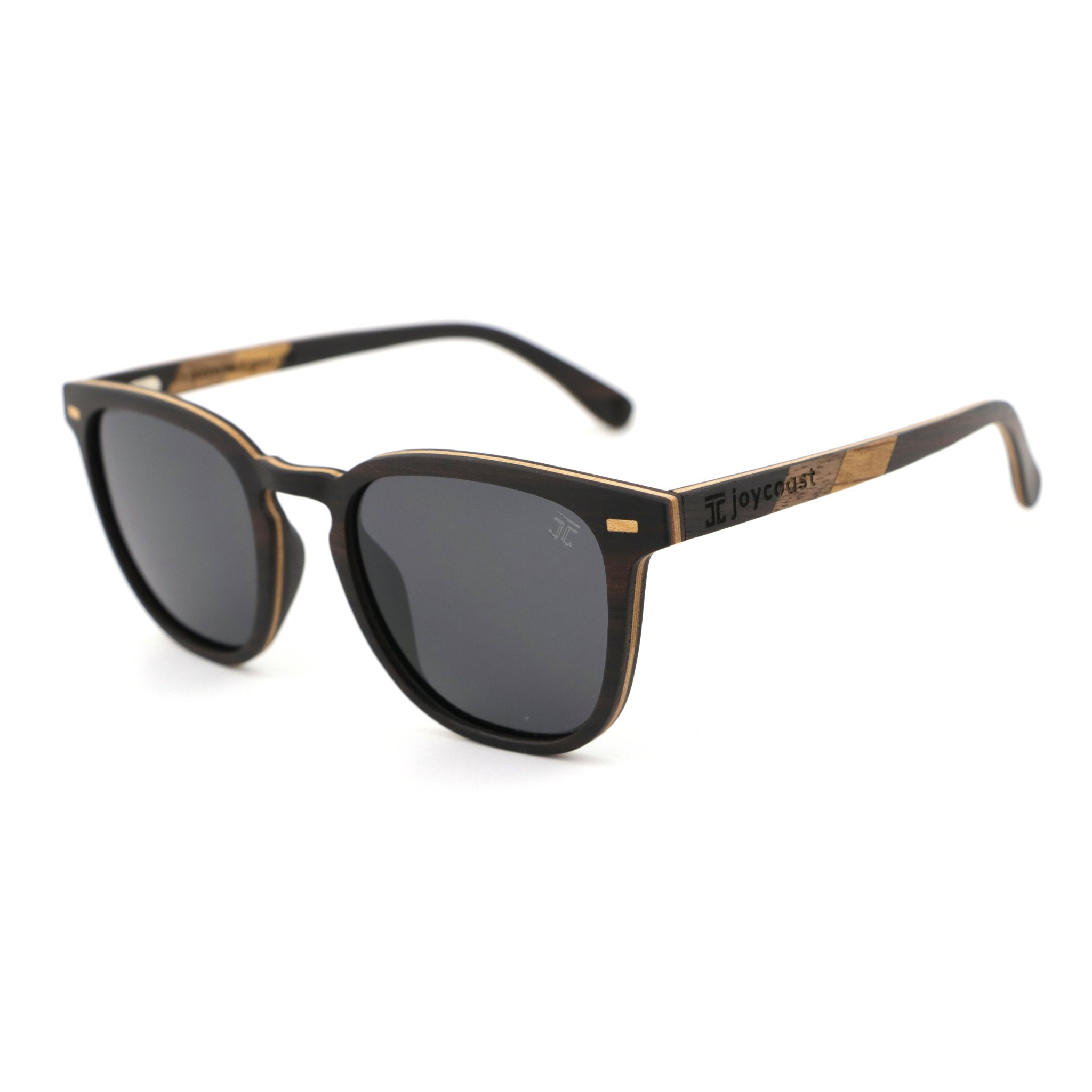Cat-eye sunglasses with dark frames and dark gray lenses