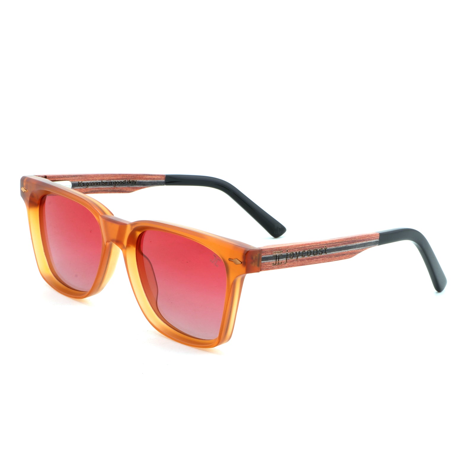 Kids square sunglasses with orange-red frame and warm red tinted lenses