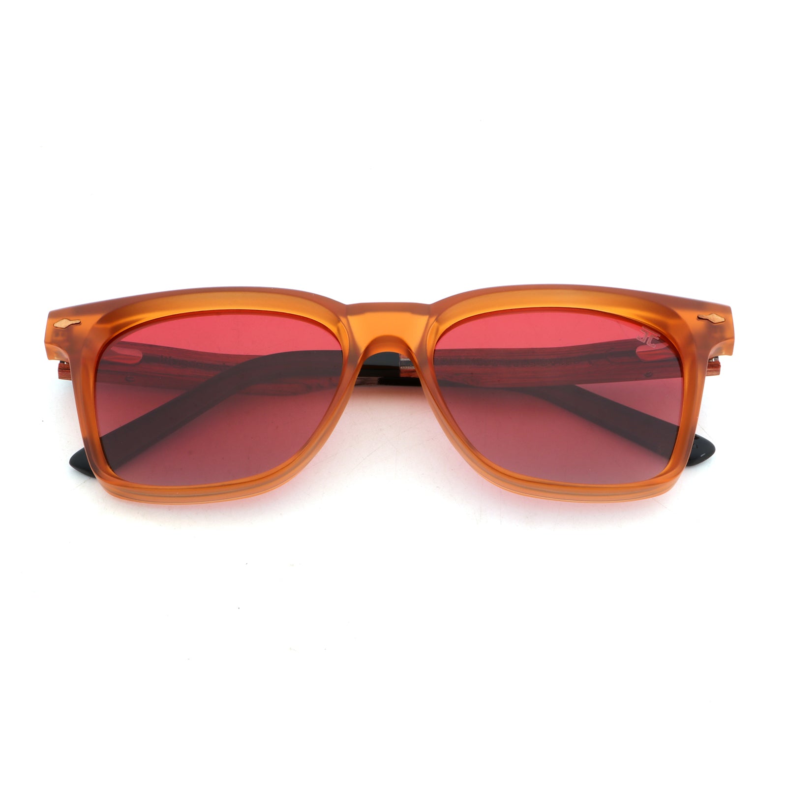 Kids square sunglasses with amber orange frame and dark red gradient tinted lenses