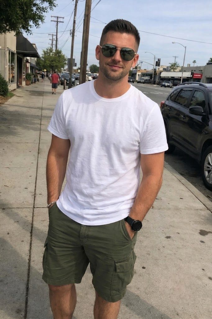 Round sunglasses with dark green lenses on a model, light-toned metal frame