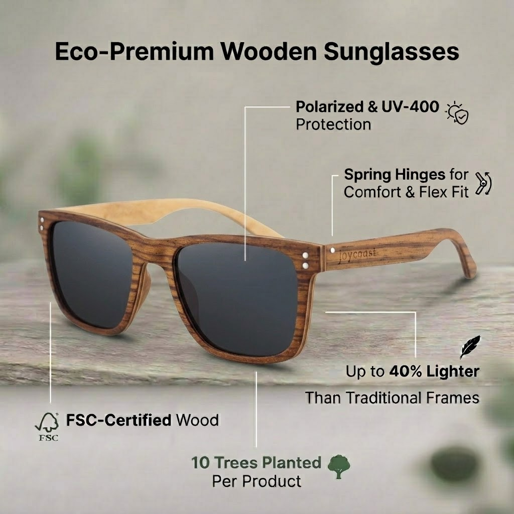 Wooden wayfinder sunglasses with dark square lenses