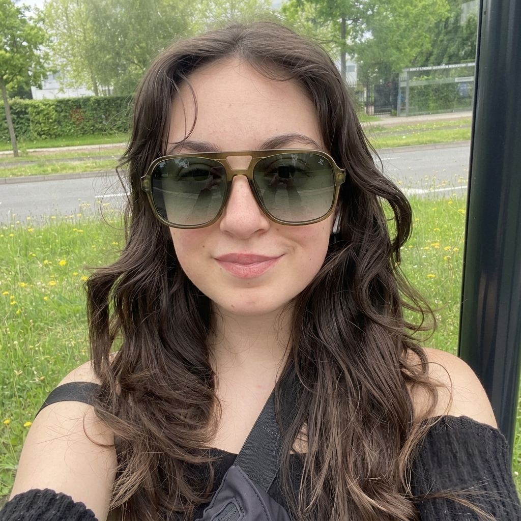 Sunglasses worn on face with olive frame and dark green gradient lenses