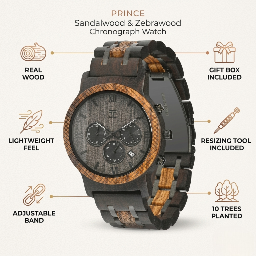 Prince Sandalwood & Zebrawood Chronograph Watch