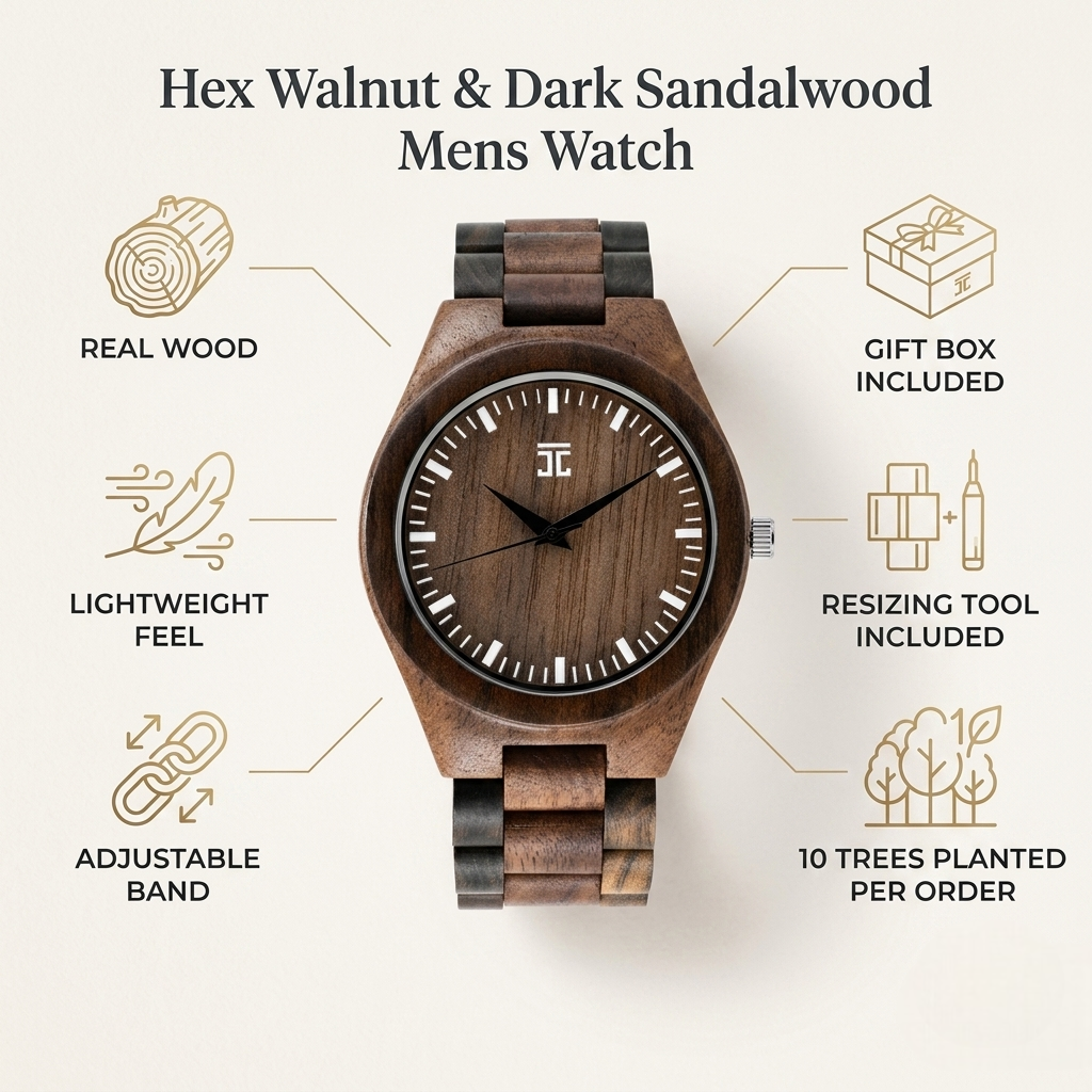 Hex Walnut & Dark Sandalwood Mens Watch