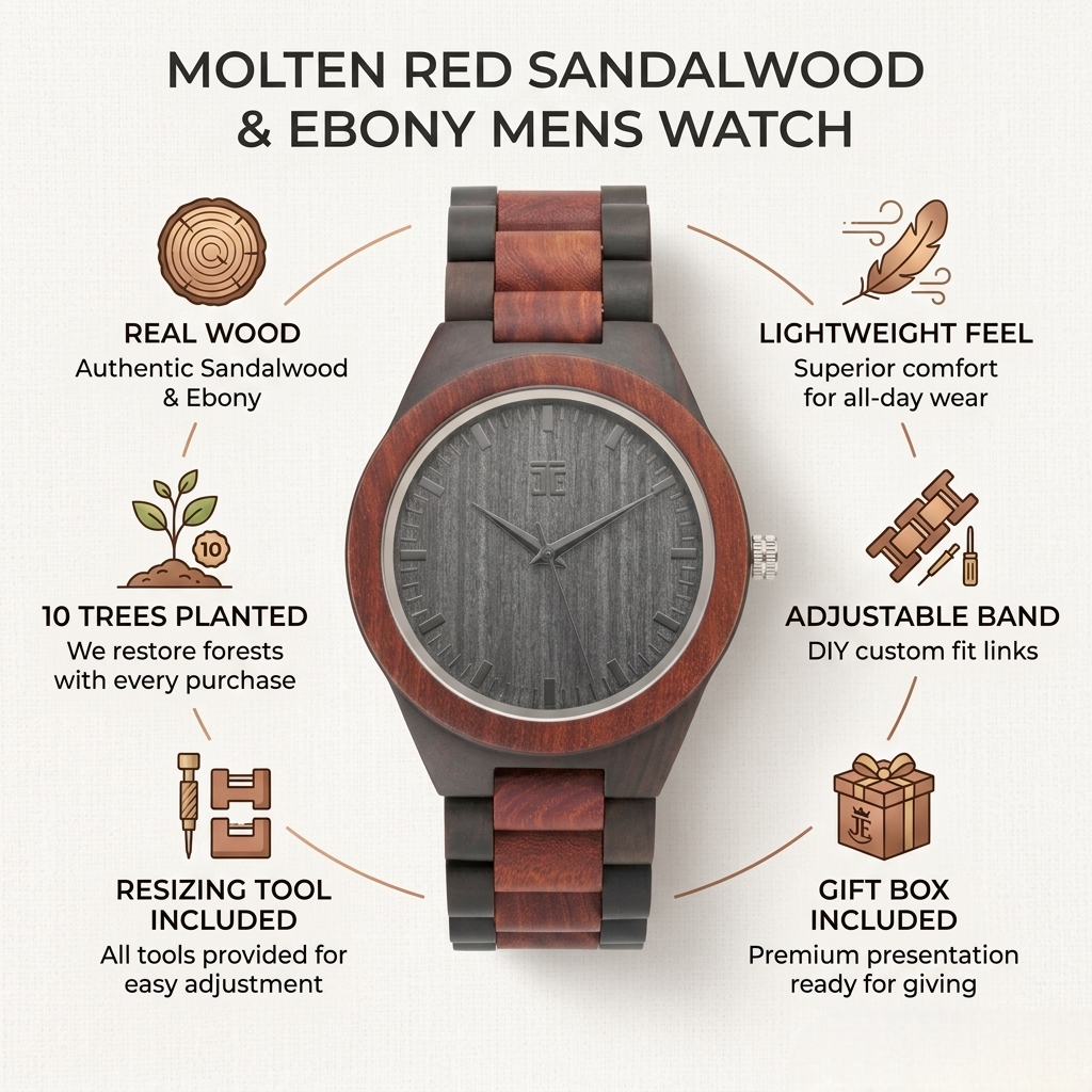 Molten Red Sandalwood & Ebony Mens Watch