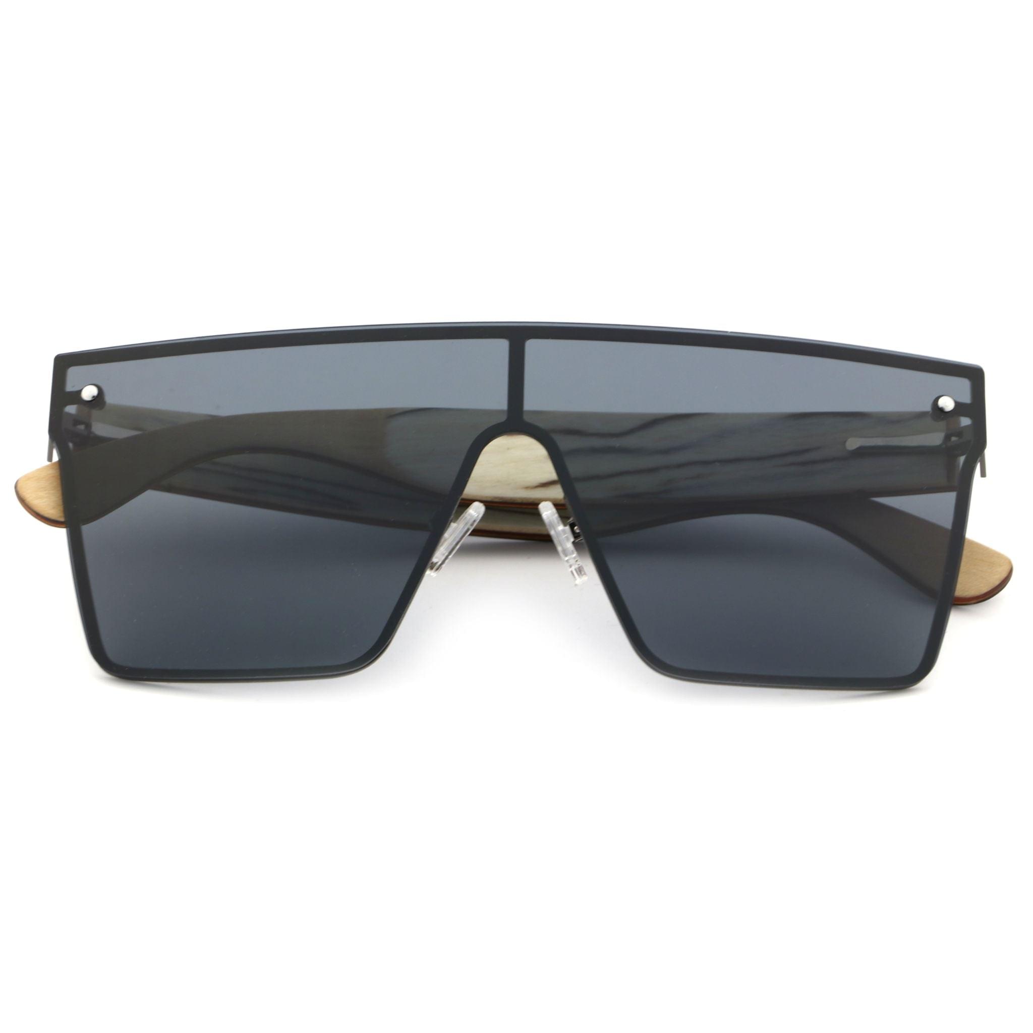 Apres-ski frameless wooden sunglasses with black frame and dark smoke lenses