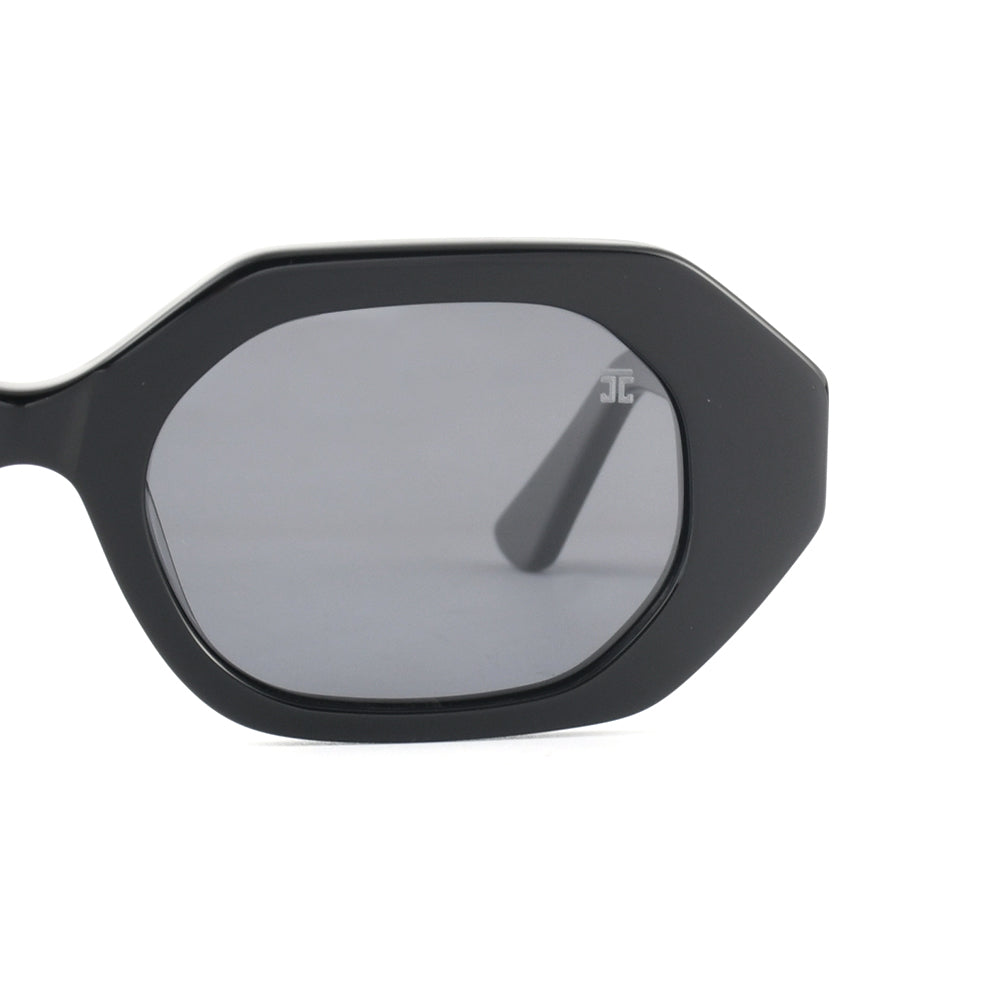 Women's sunglasses, black frame with oval grey tinted lens