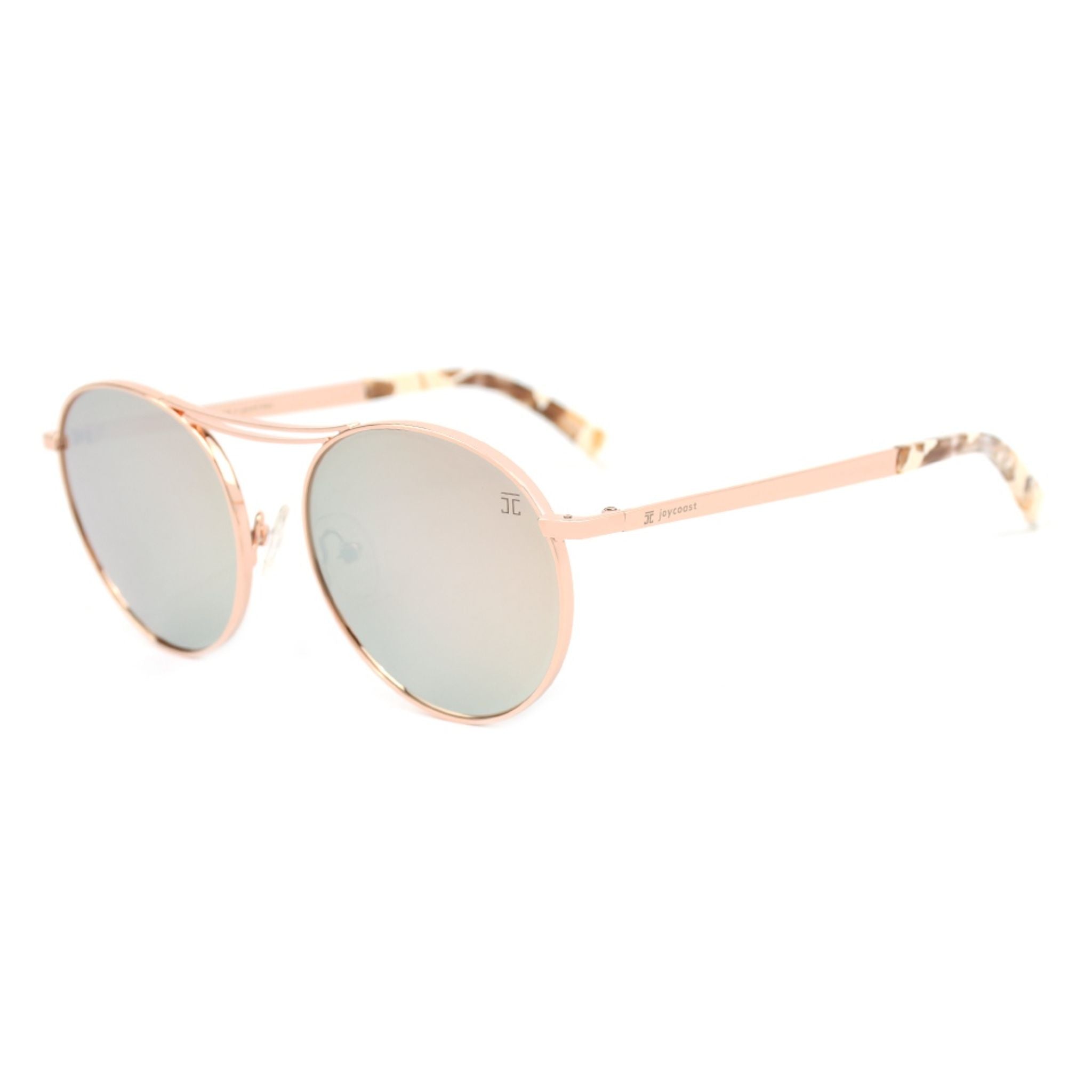 Cat-eye sunglasses with pink metal frame and leopard-pattern temples