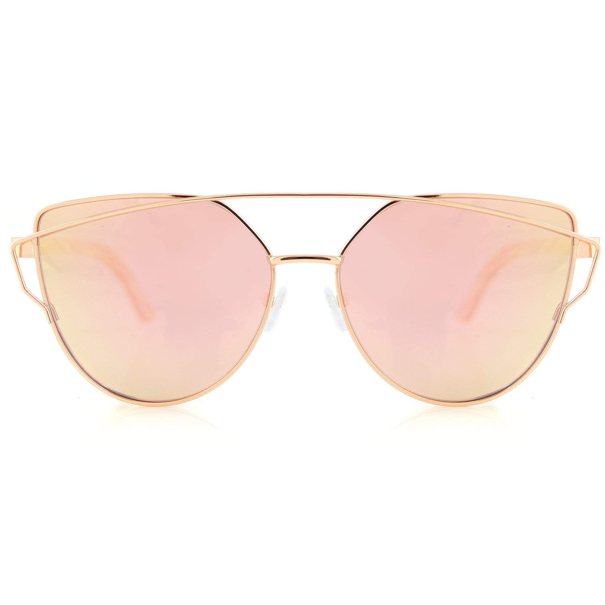 Cat eye sunglasses with gold frame and light pink tinted lenses
