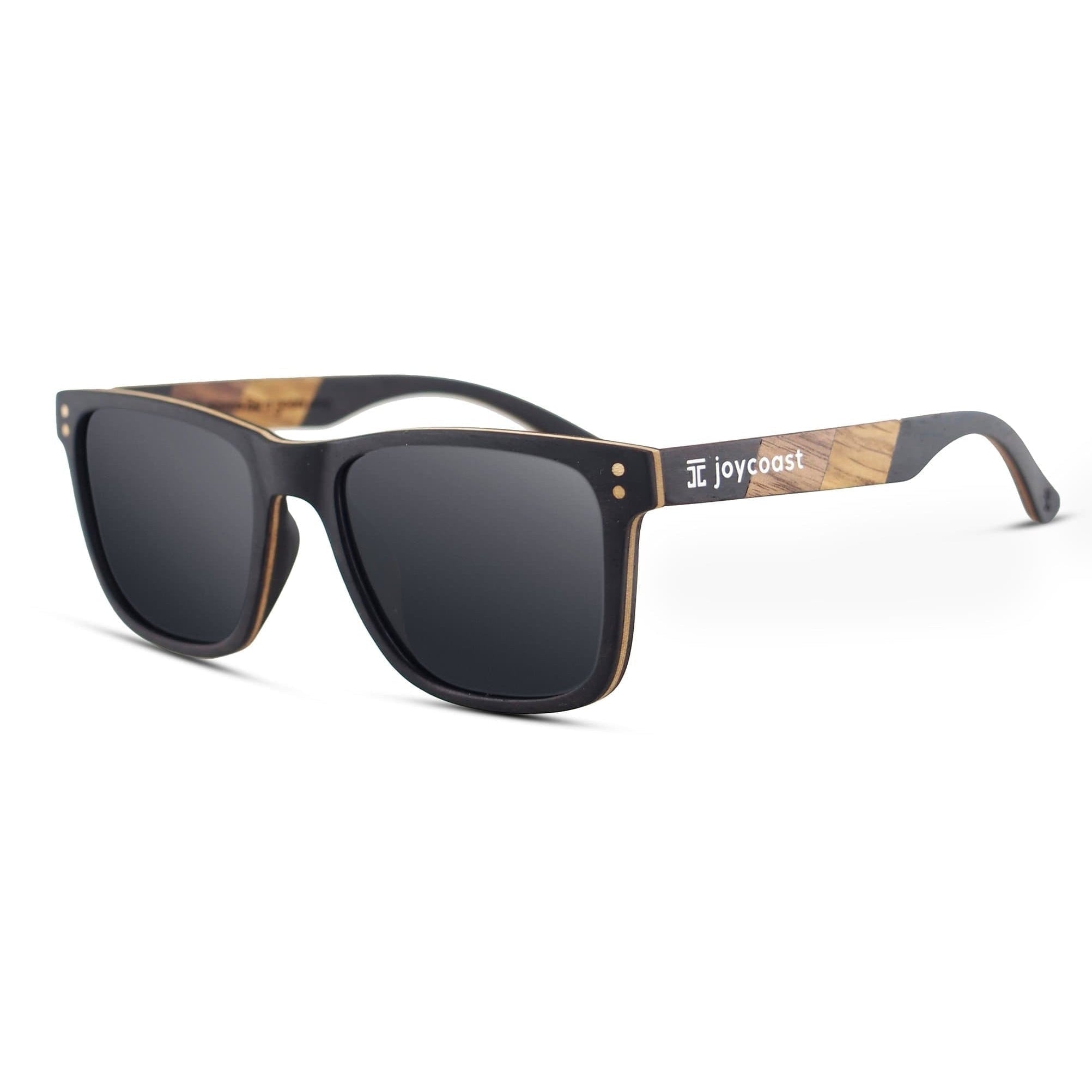 Ebony sunglasses with dark lenses and zebrawood arms