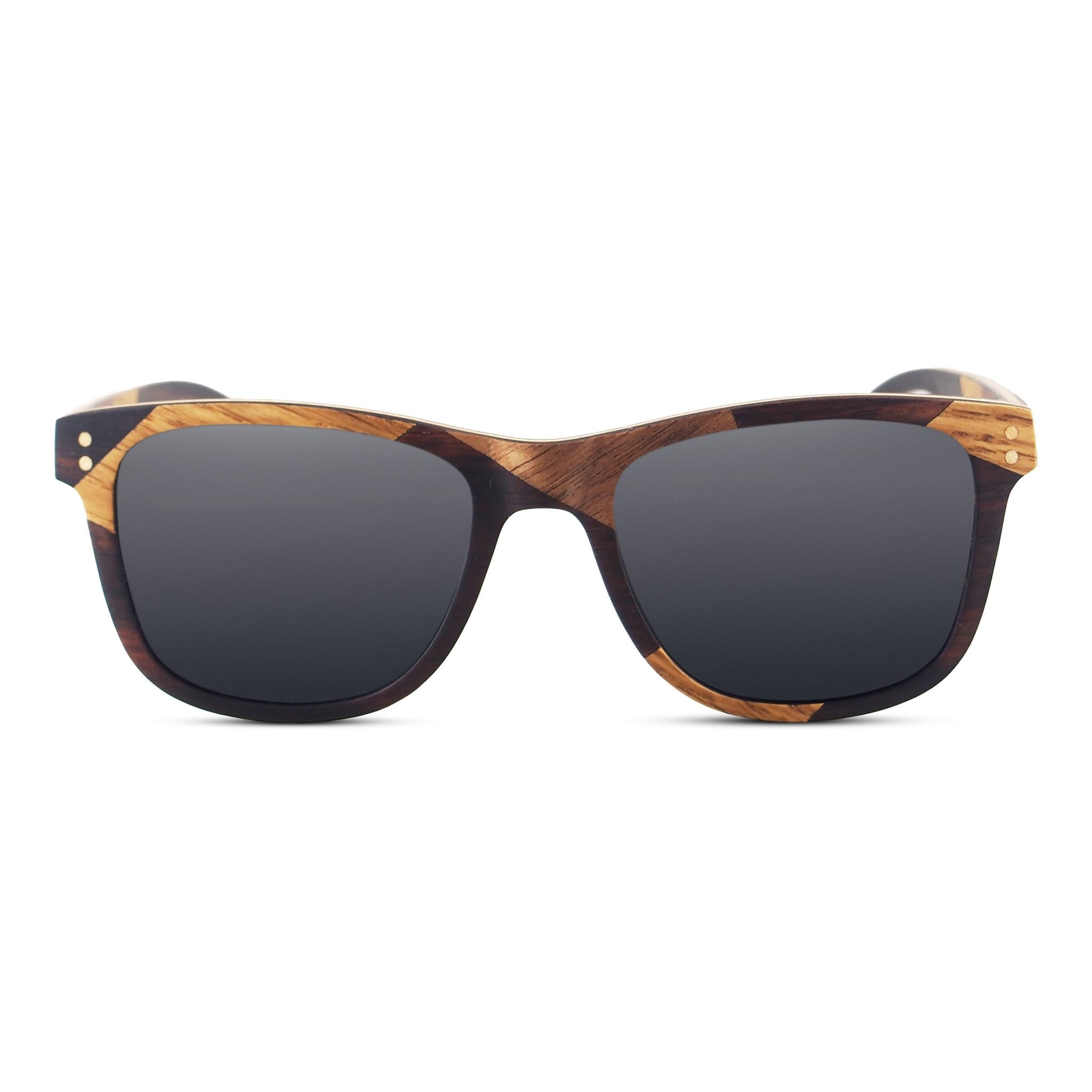 Ebony sunglasses with zebrawood temples and dark smoke lenses
