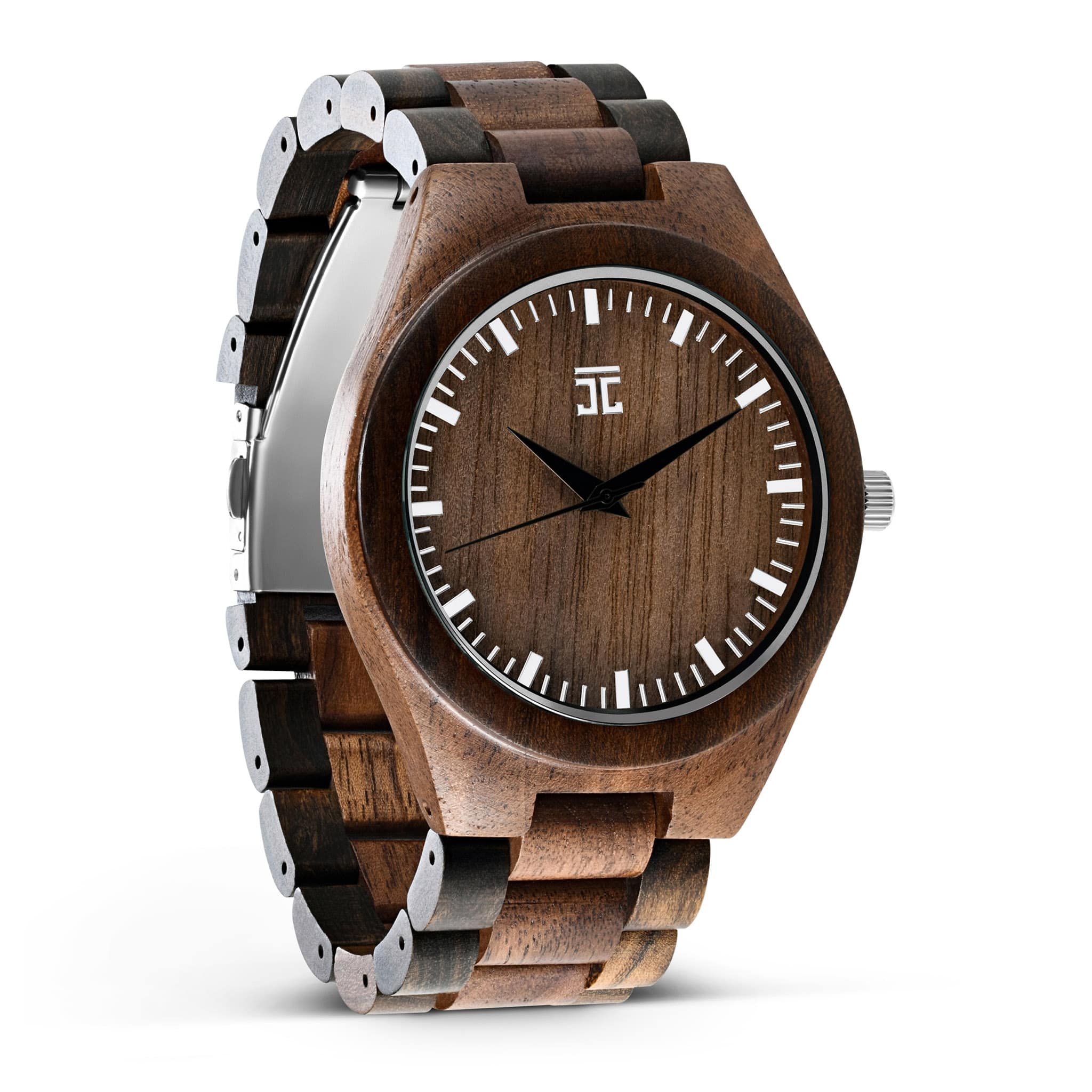 Inverness Stainless Steel Collection - Mens Walnut Wooden & Stainless Steel online Watch - Black Watch Band - Dark Brown Walnut Wood Wristwatch