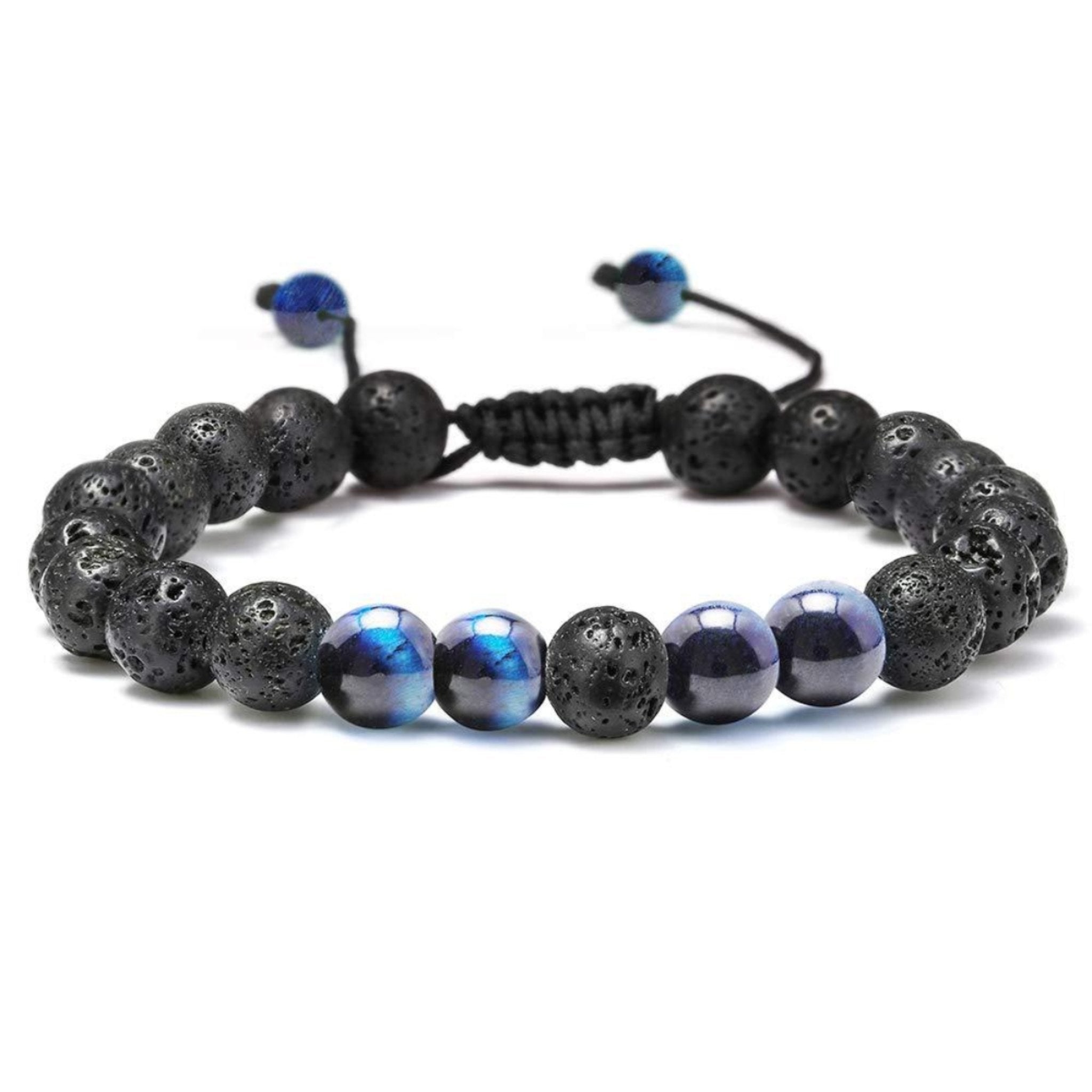 Blue Tigers Eye x Lava Bead Stone Bracelet