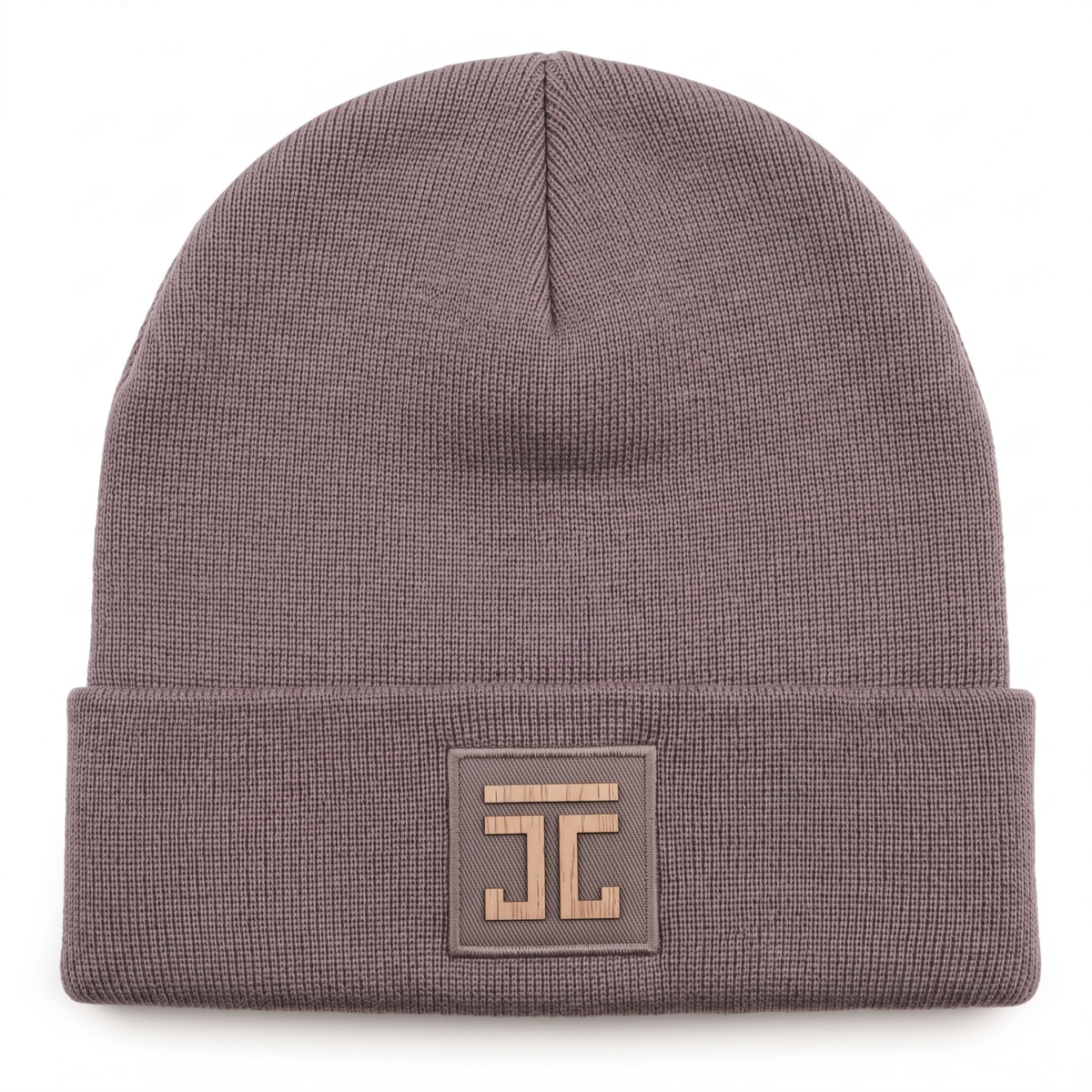 Chocolate brown bamboo beanie with cuff and J logo patch