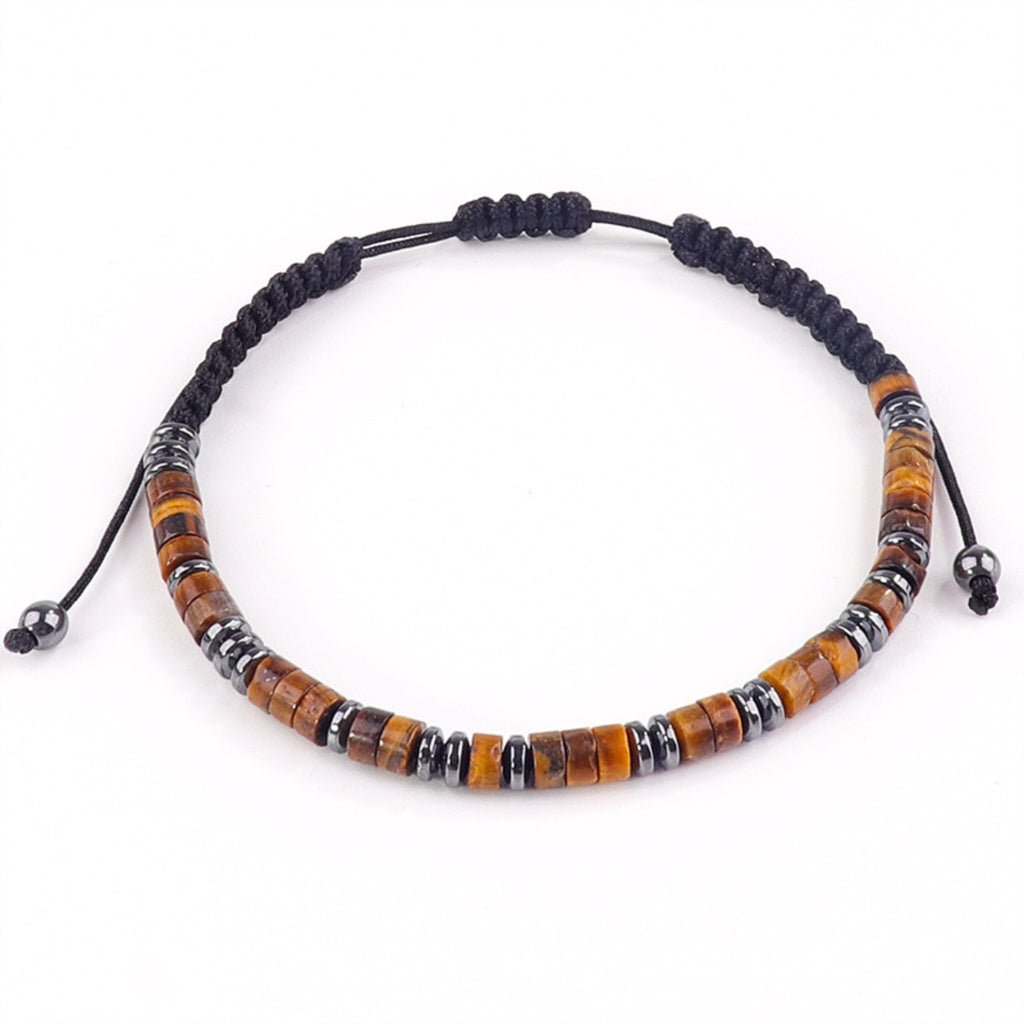 Joycoast micro lava bead bracelet, black cord with brown-orange bead strands