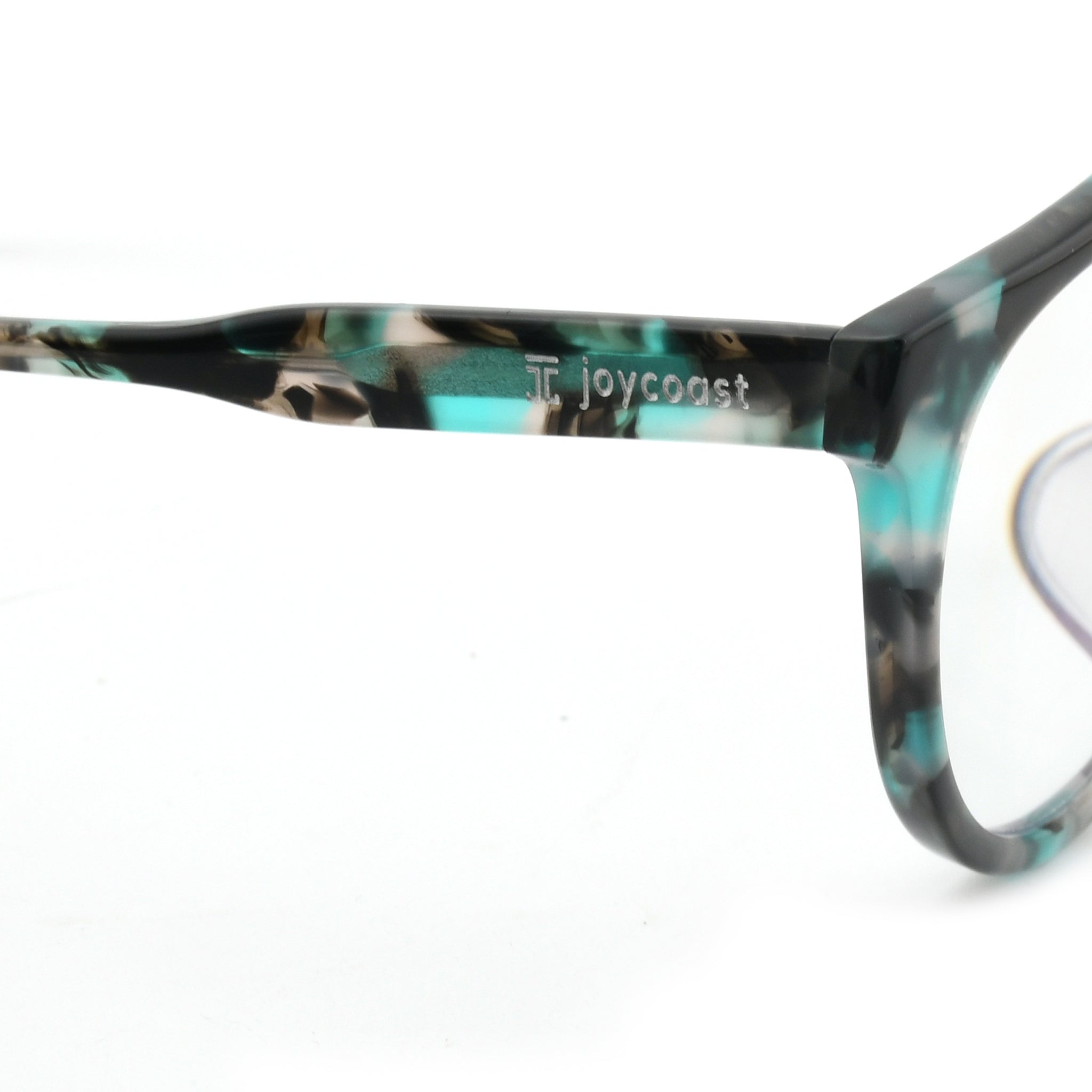 Acetate reading glasses frame and bridge in teal and dark tortoise pattern