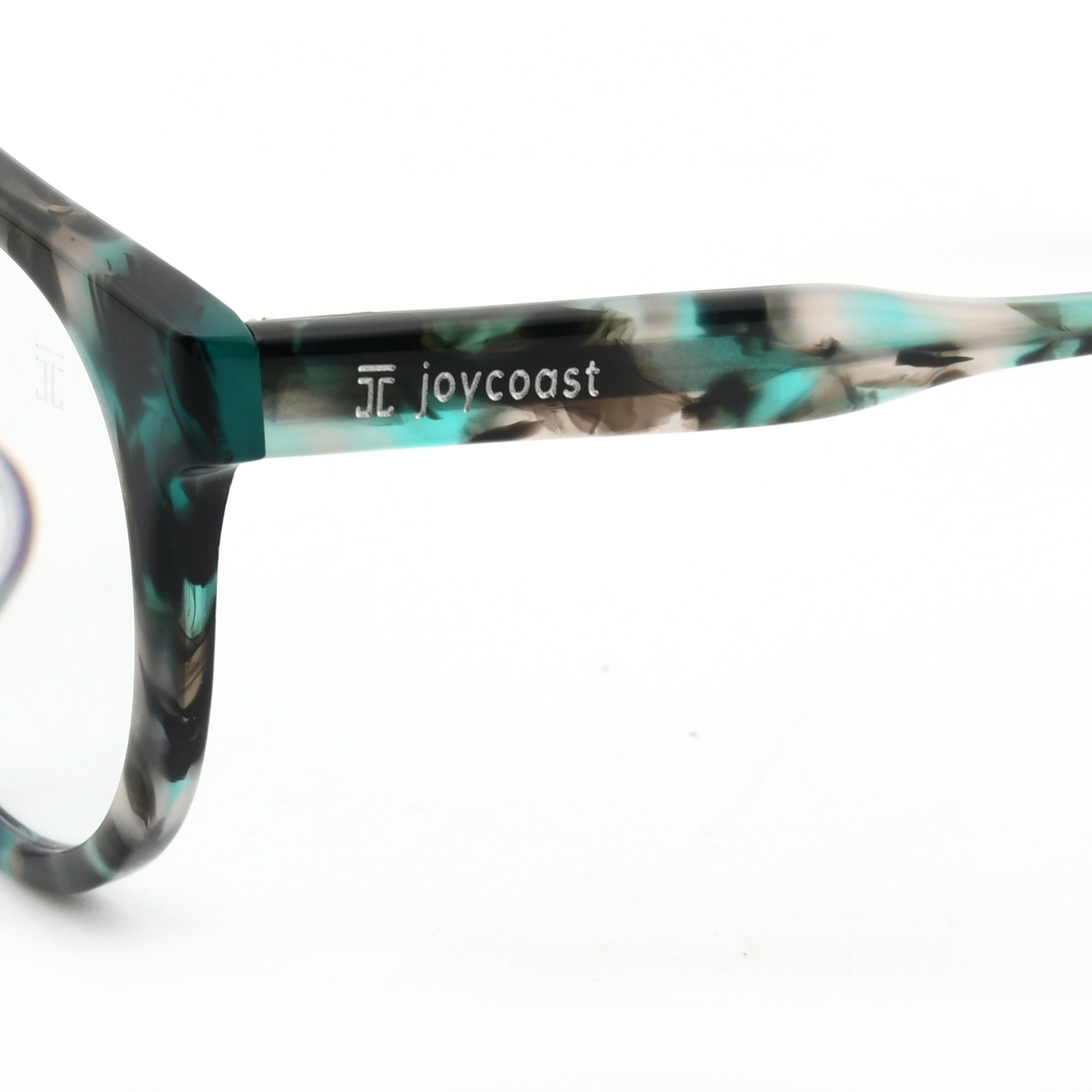Acetate reading glasses temple bar in teal and dark tortoise pattern