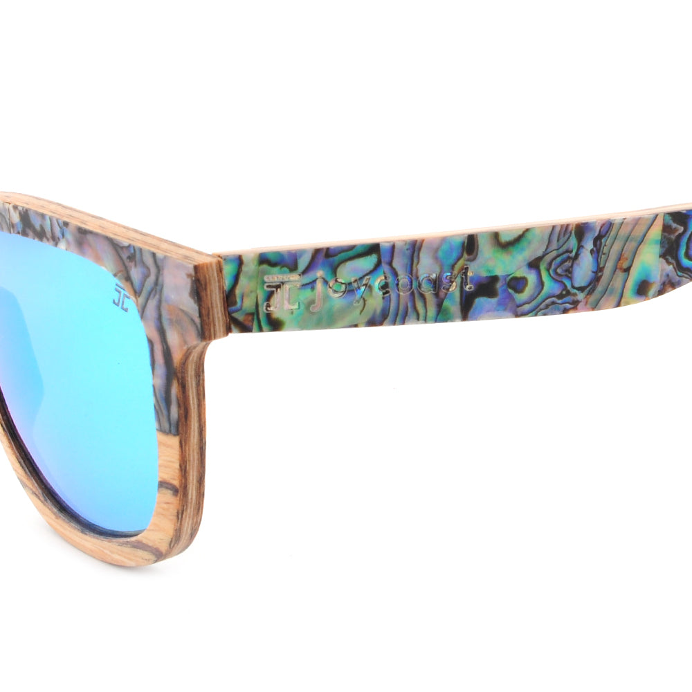 Personalized Abalone and Wood Sunglasses - Walnut Wood & Abalone Seashell - Beachcomber - Ice Blue Polarized Lenses - Engraved Message sale