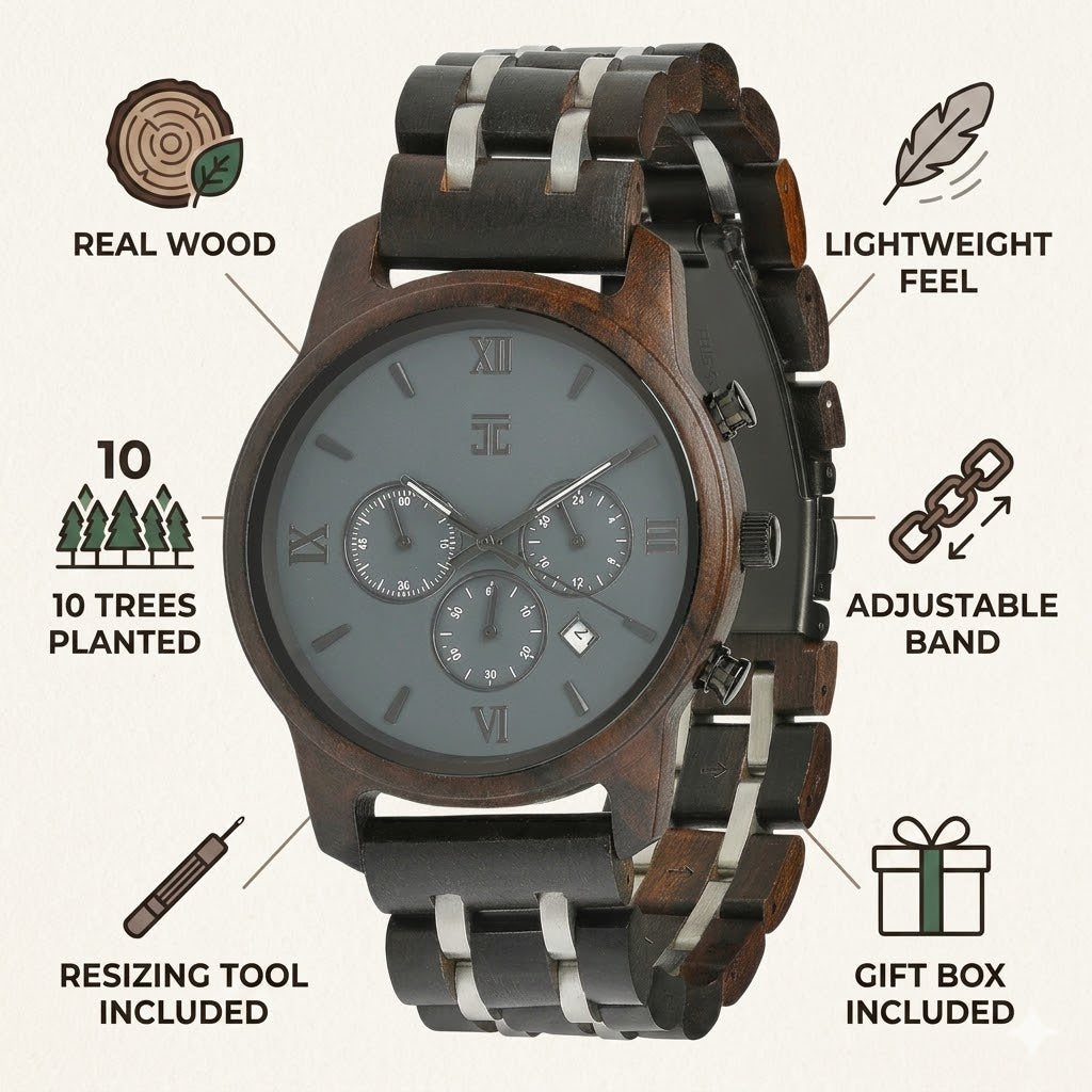 Silver Fox Black Sandalwood Chronograph Watch