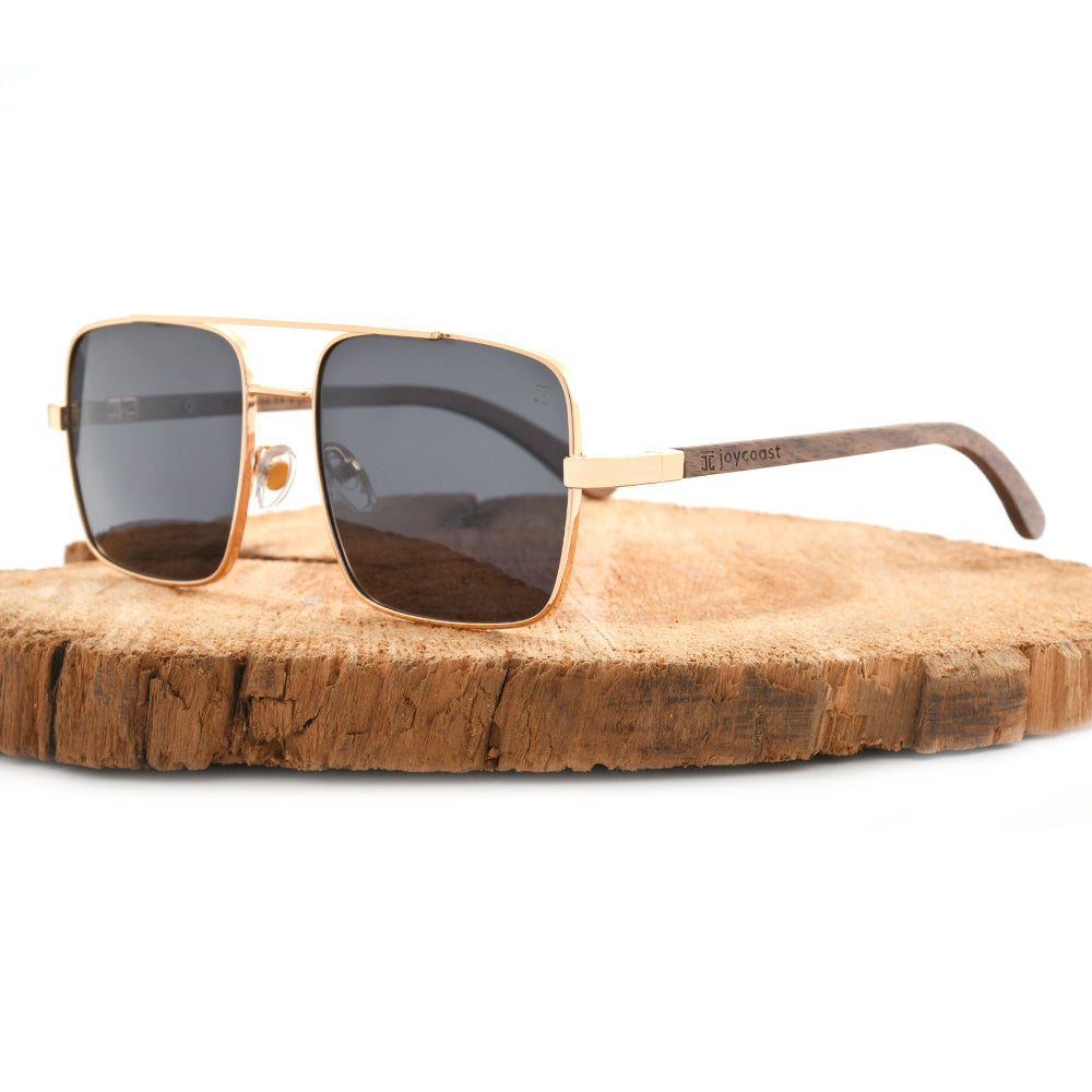Quadra Square Blue Light Blocking Wooden Sunglasses | Joycoast