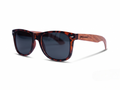 Wooden tortoise sunglasses with dark lenses and curved temple tips