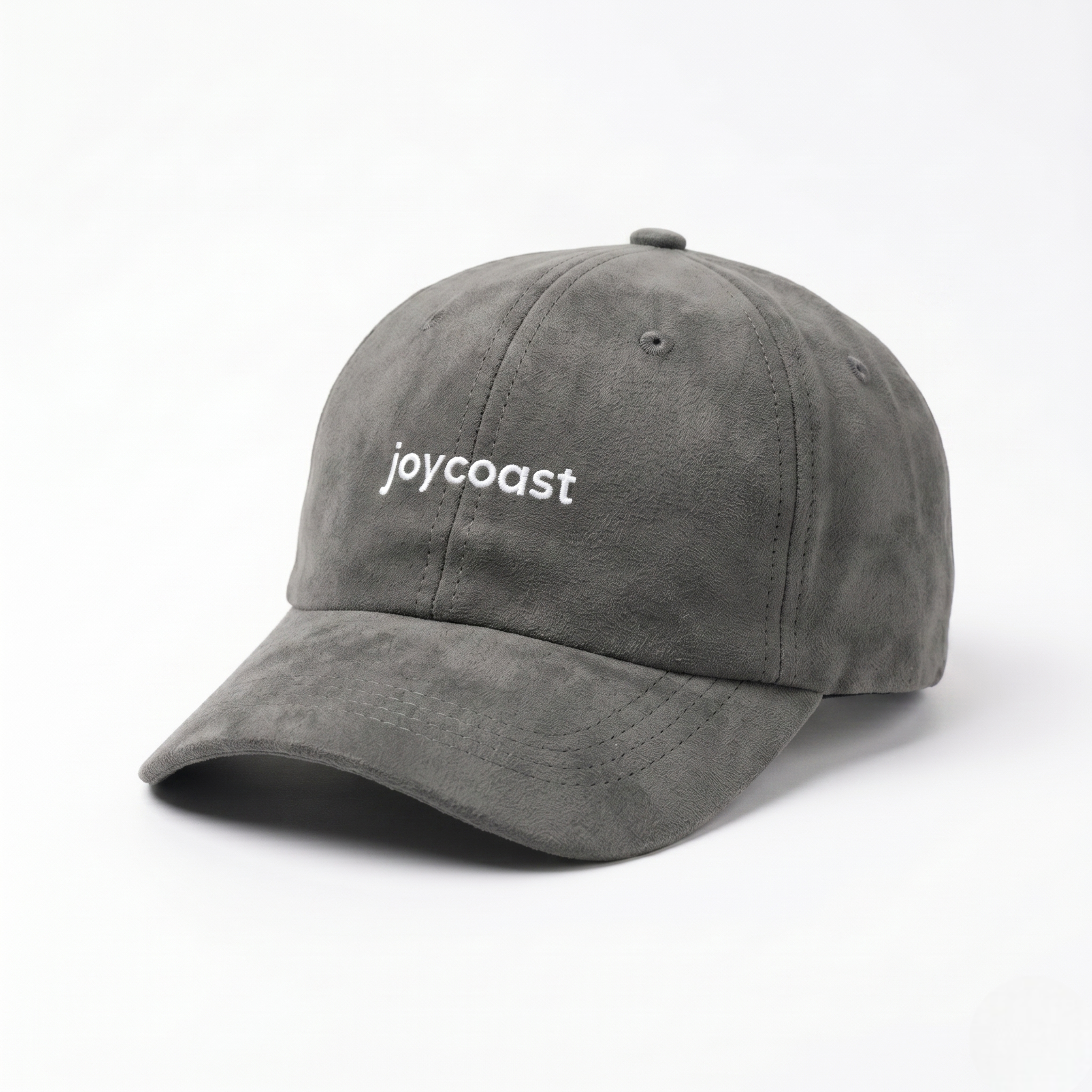 Grey Joycoast baseball cap with curved brim and embroidered joycoast logo