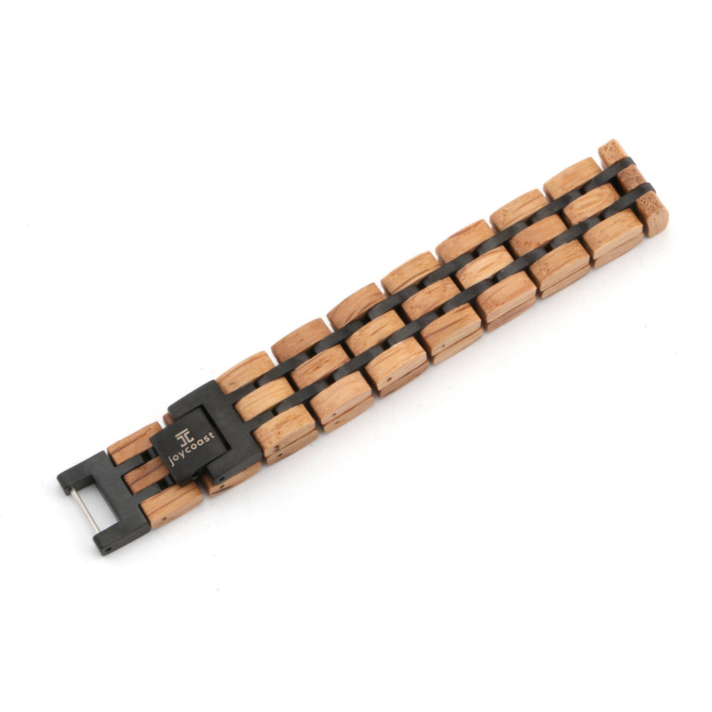 Men's wooden bracelet with striped design and black clasp, Joycoast