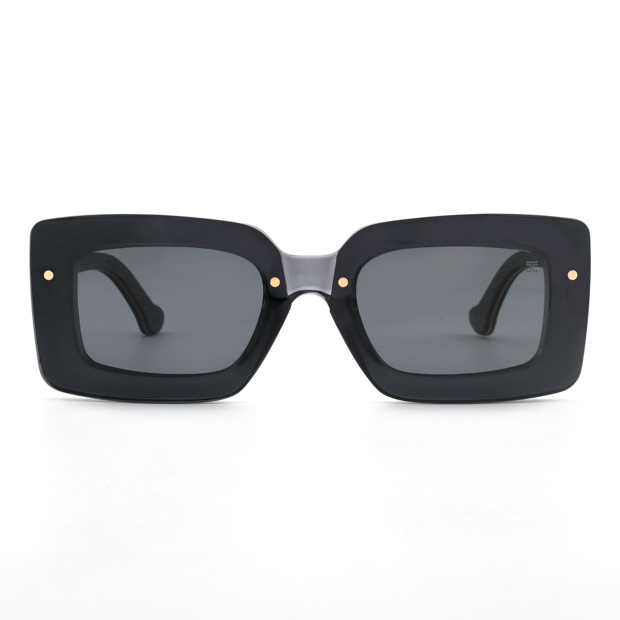 Joycoast black wooden square sunglasses with dark lenses on a white background.