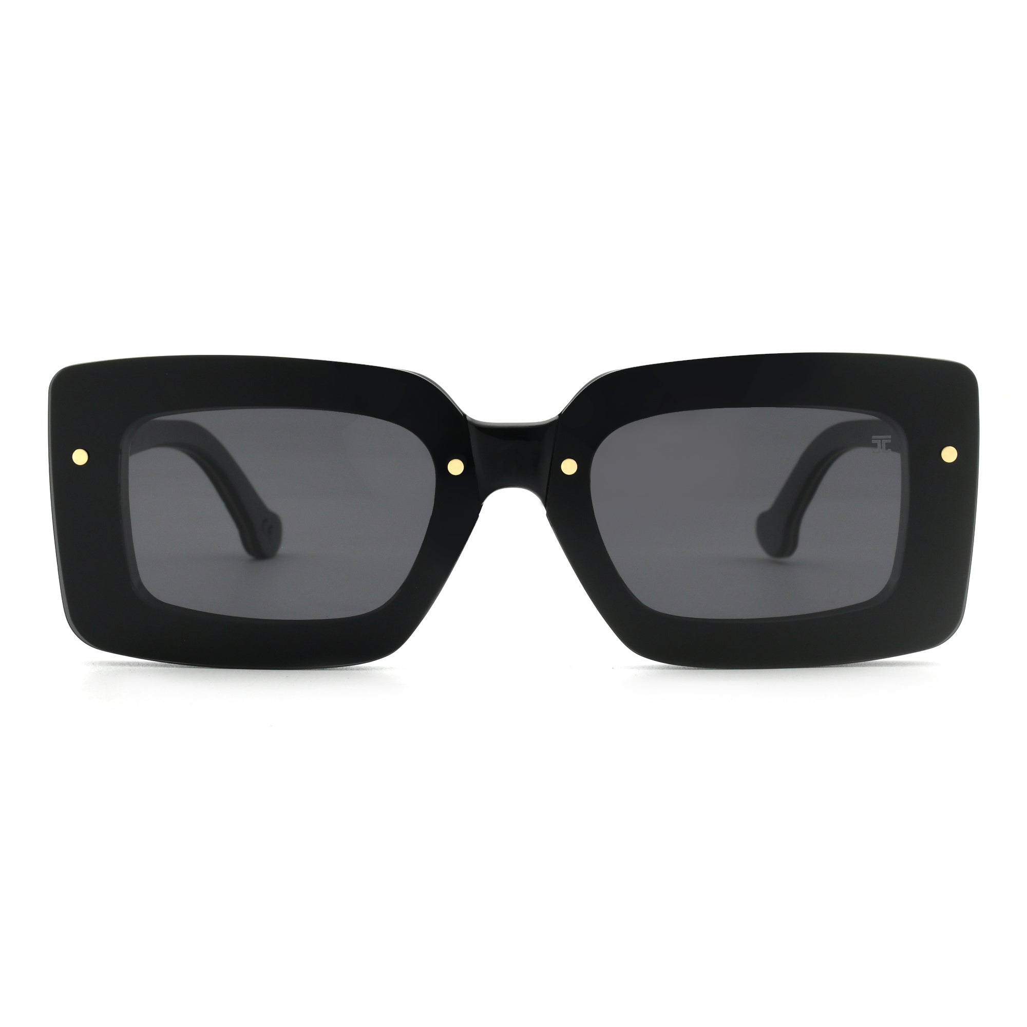 Joycoast black wooden square sunglasses with dark polarized lenses, viewed from the front on a white background.