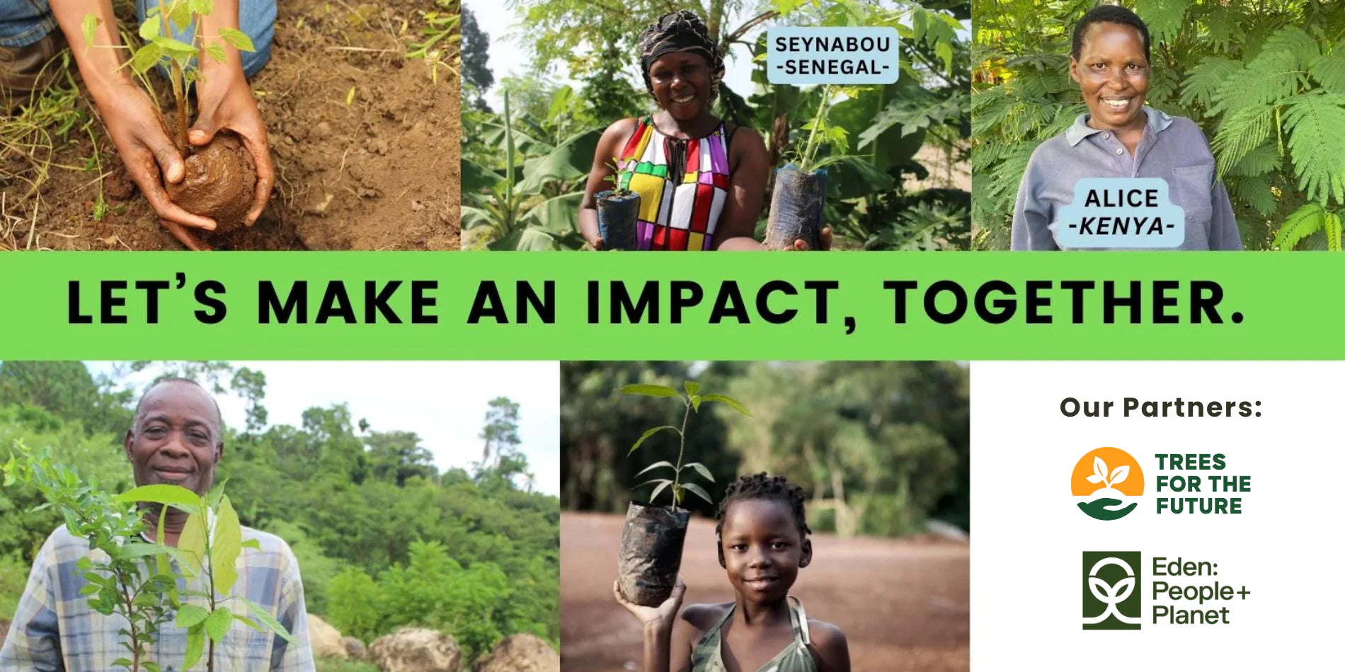 A poster featuring diverse individuals engaged in planting trees, promoting environmental awareness and community involvement.