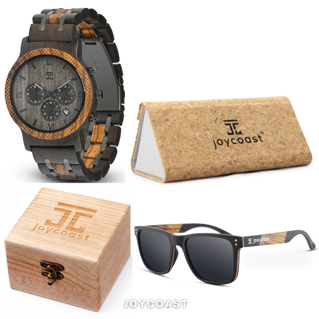 Prince Watch & Terra sunglasses gift set with wooden watch, dark lenses, and case