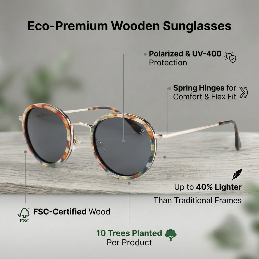 Round dark-lens sunglasses with tortoiseshell patterned frame and slim metal arms