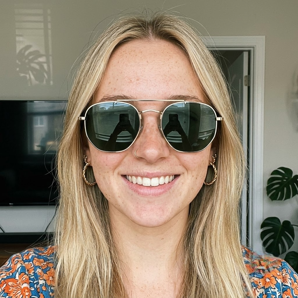 Dark green lens polarized sunglasses with thin metal rims in a close-up