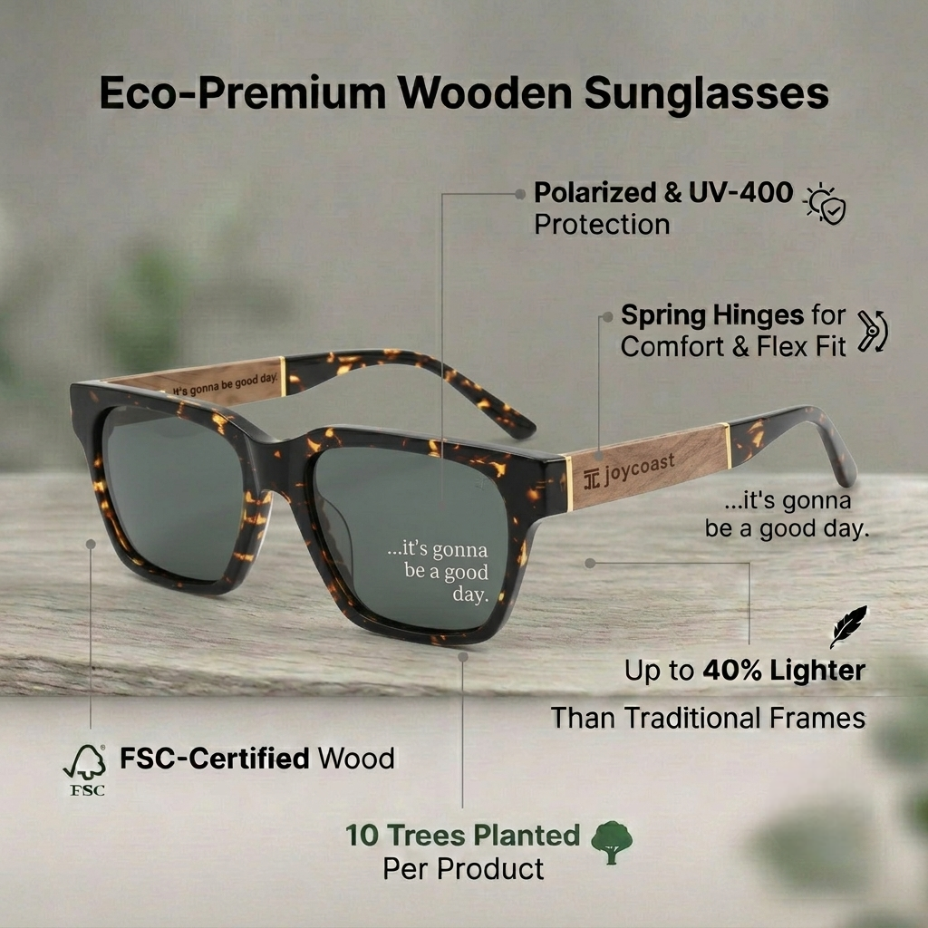 Tortoiseshell square sunglasses with dark polarized lenses