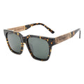 Tortoiseshell acetate sunglasses with green lenses and wooden temple arms, Joycoast