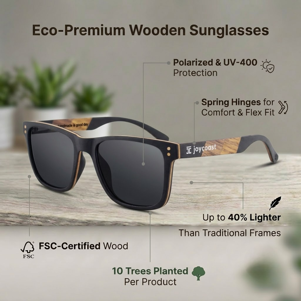 Ebony wooden wayfarer sunglasses with dark polarized lenses