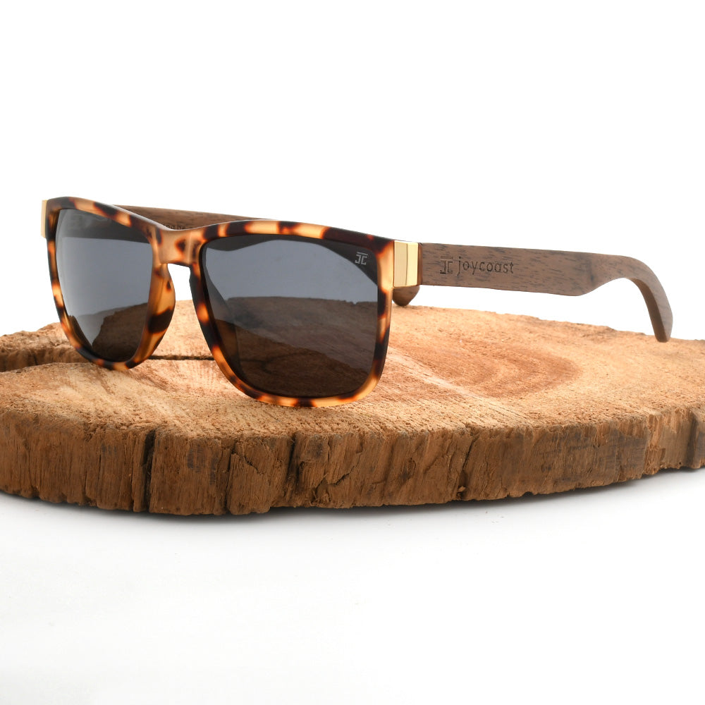 Tigers sunglasses front view with tortoiseshell frames and dark lenses