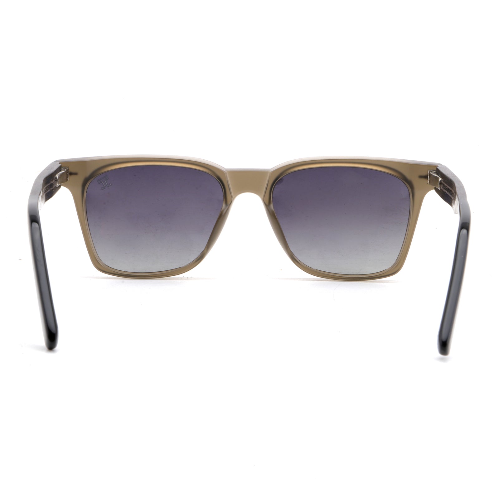 Kids square sunglasses with light tan frame and purple tinted lenses