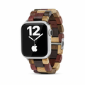 Multi-tone wooden smartwatch band with adjustable metal buckle and link segments