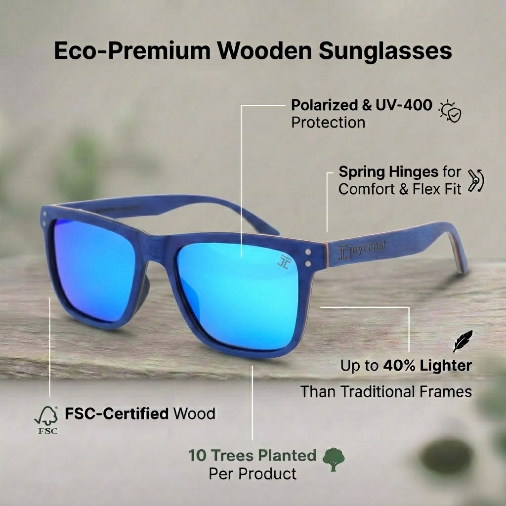 Blue maple wood wayfinder sunglasses with blue mirrored polarized lenses