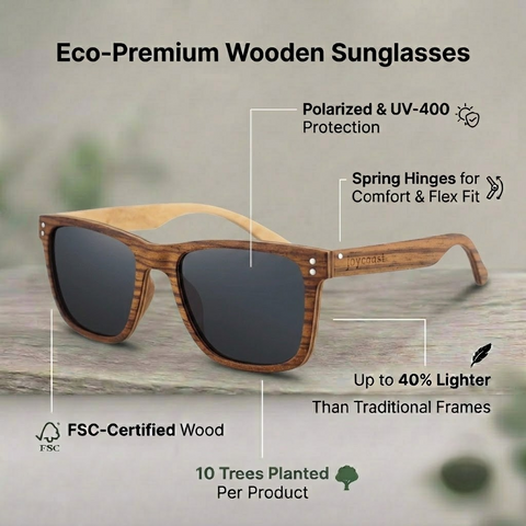 Wooden wayfinder sunglasses with dark square lenses